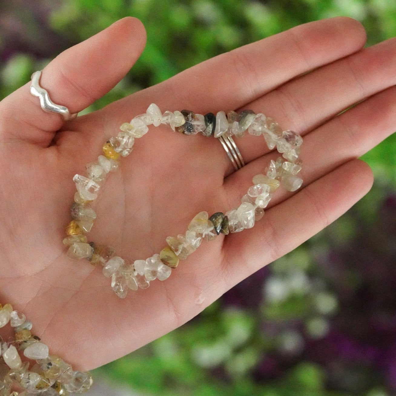 Rutilated Quartz Tumbled Stone Crystal Chip Bracelet