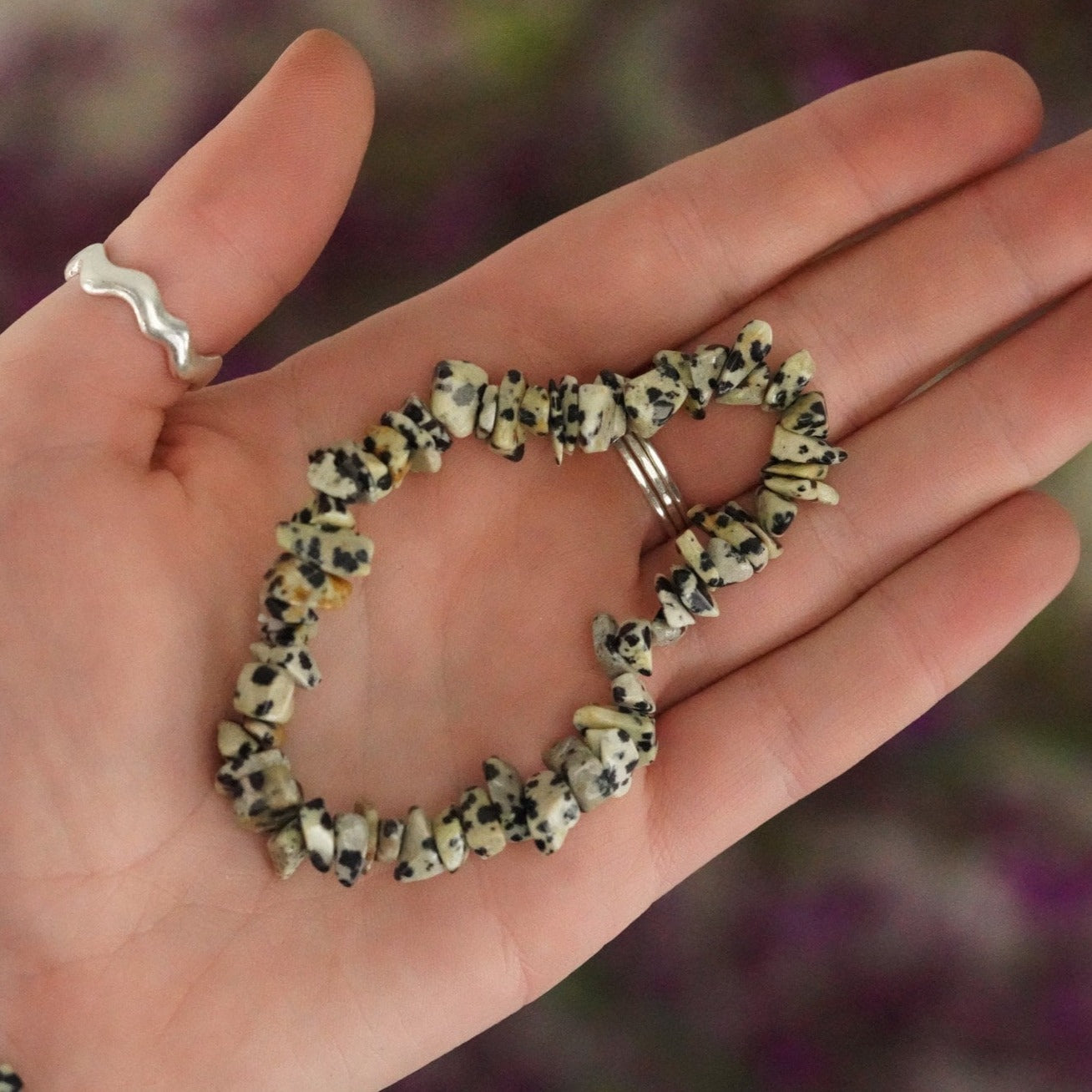 Dalmatian Jasper Tumbled Stone Crystal Chip Bracelet