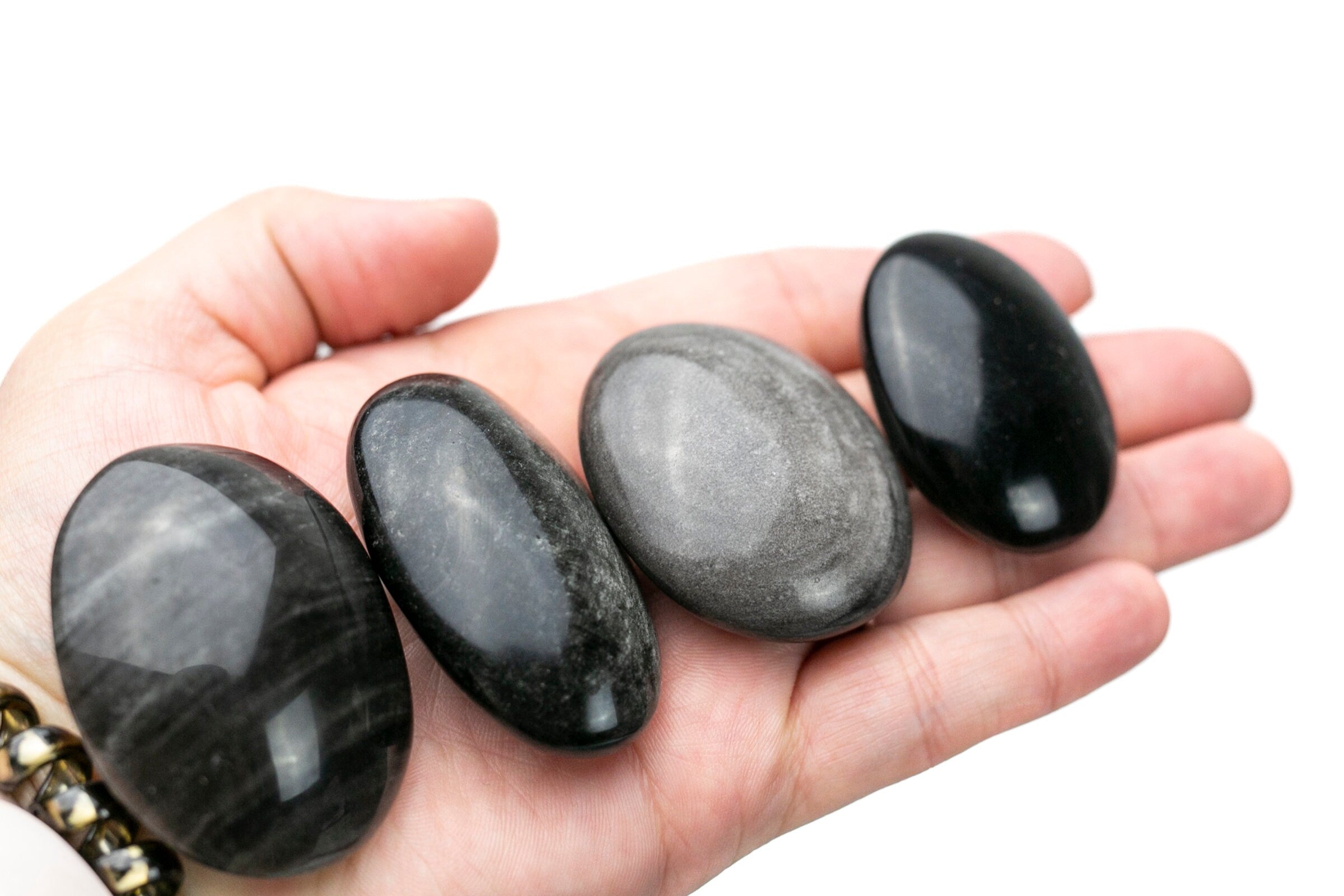 Silver Obsidian Palm Stone