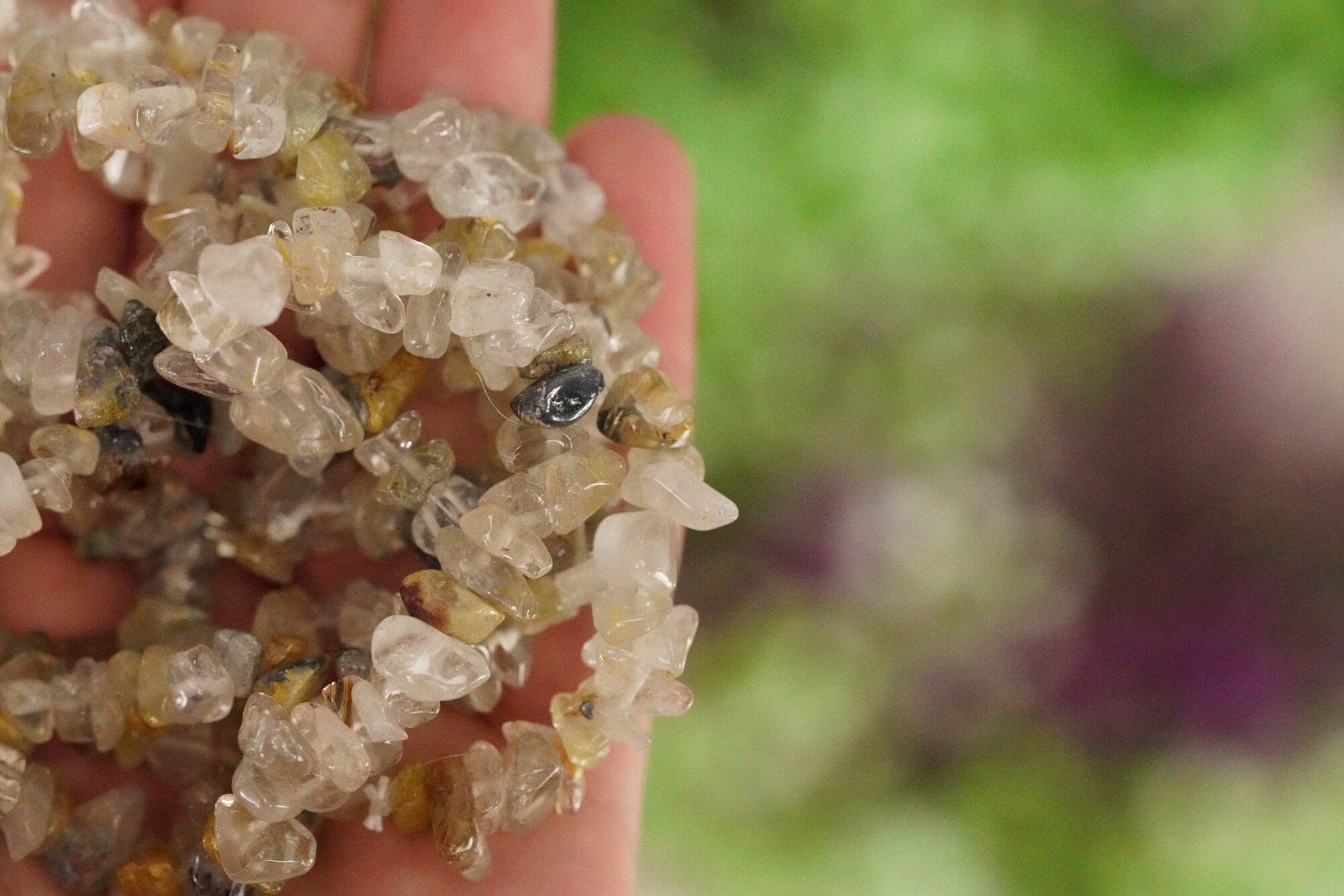 Rutilated Quartz Tumbled Stone Crystal Chip Bracelet