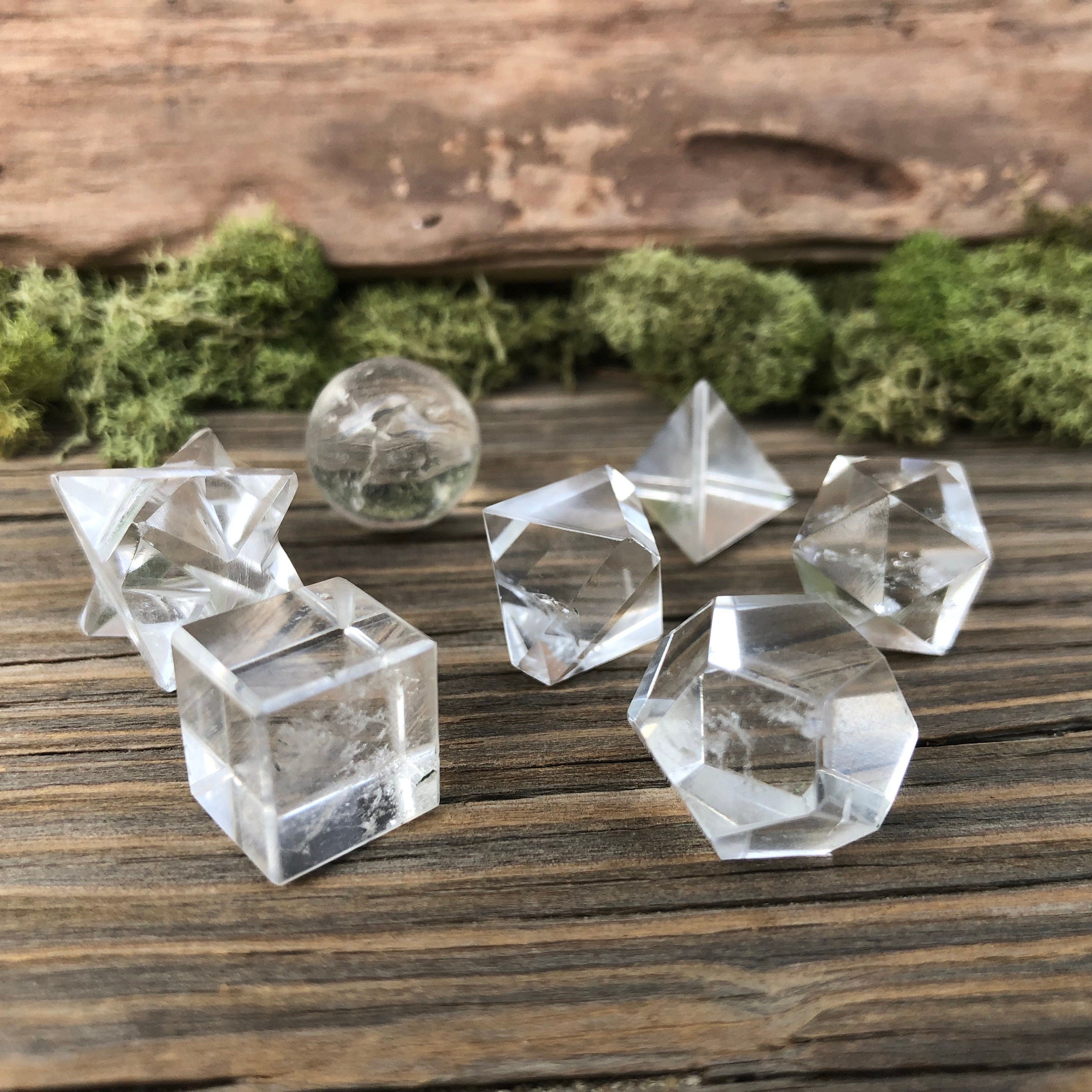 Clear Quartz Crystal Platonic solids set 7 Pieces