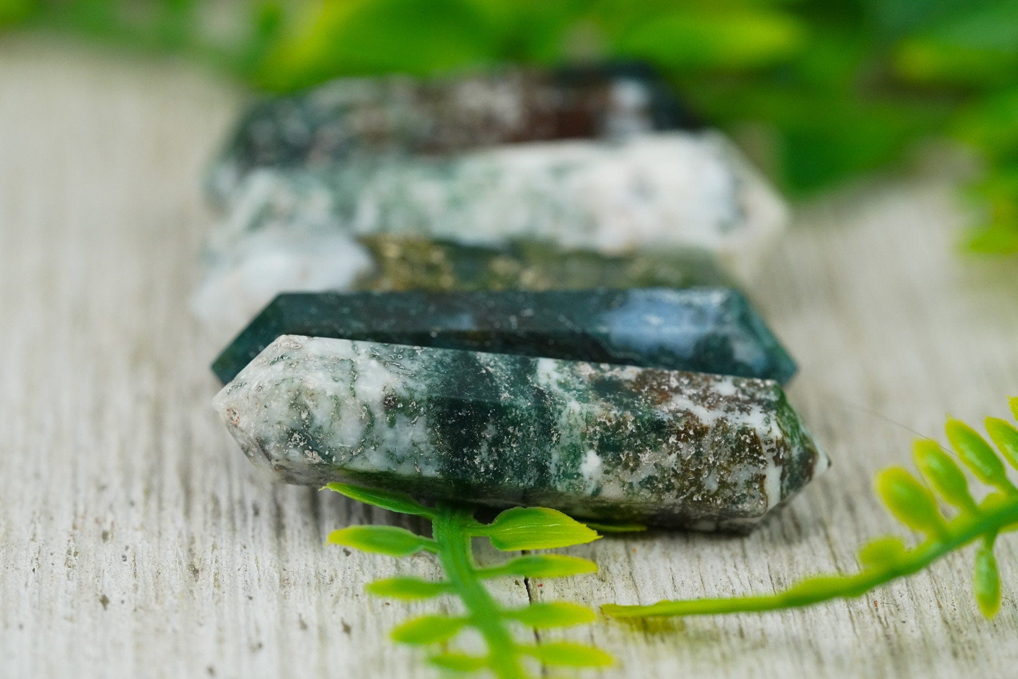 Green Moss Agate Double Terminated Crystal