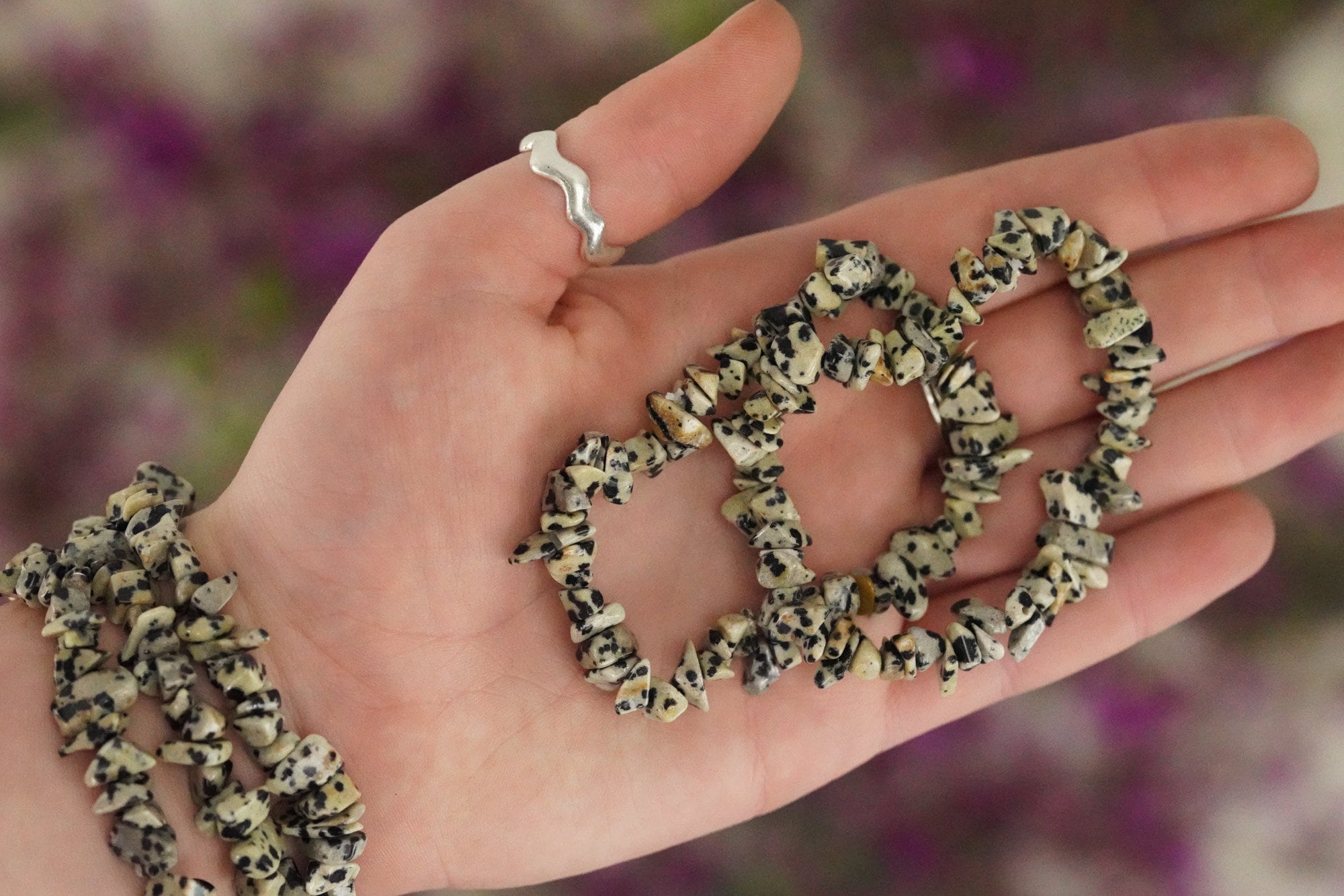 Dalmatian Jasper Tumbled Stone Crystal Chip Bracelet