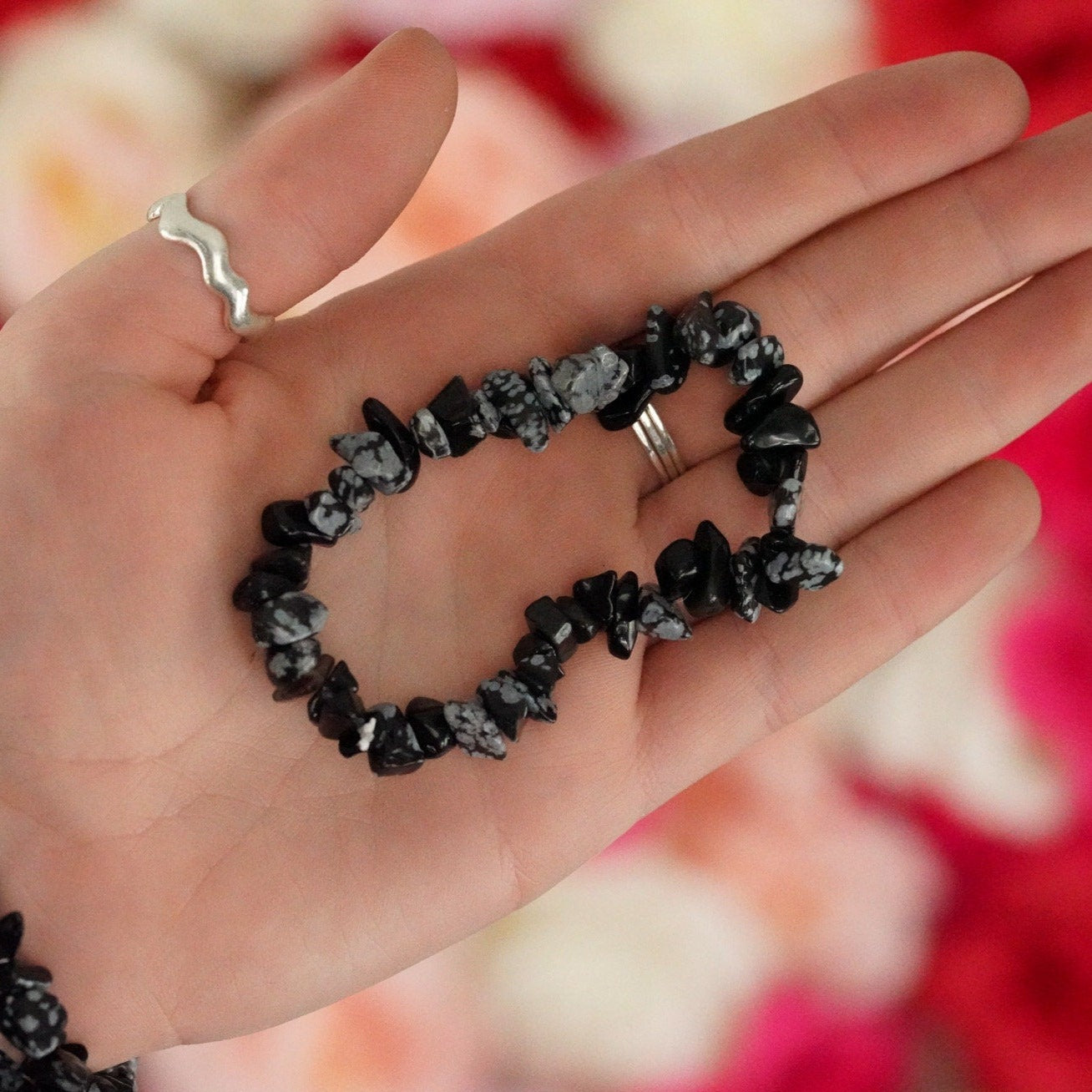 Snowflake Obsidian Tumbled Stone Crystal Chip Bracelet