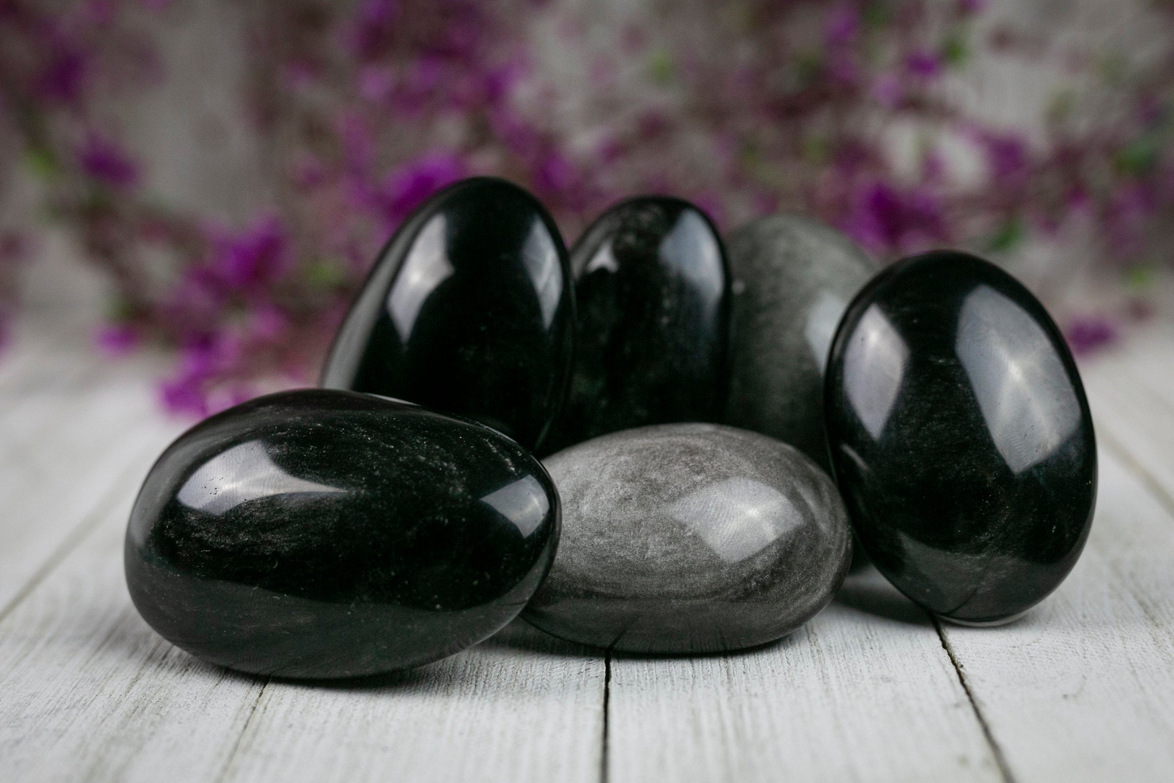 Silver Obsidian Palm Stone