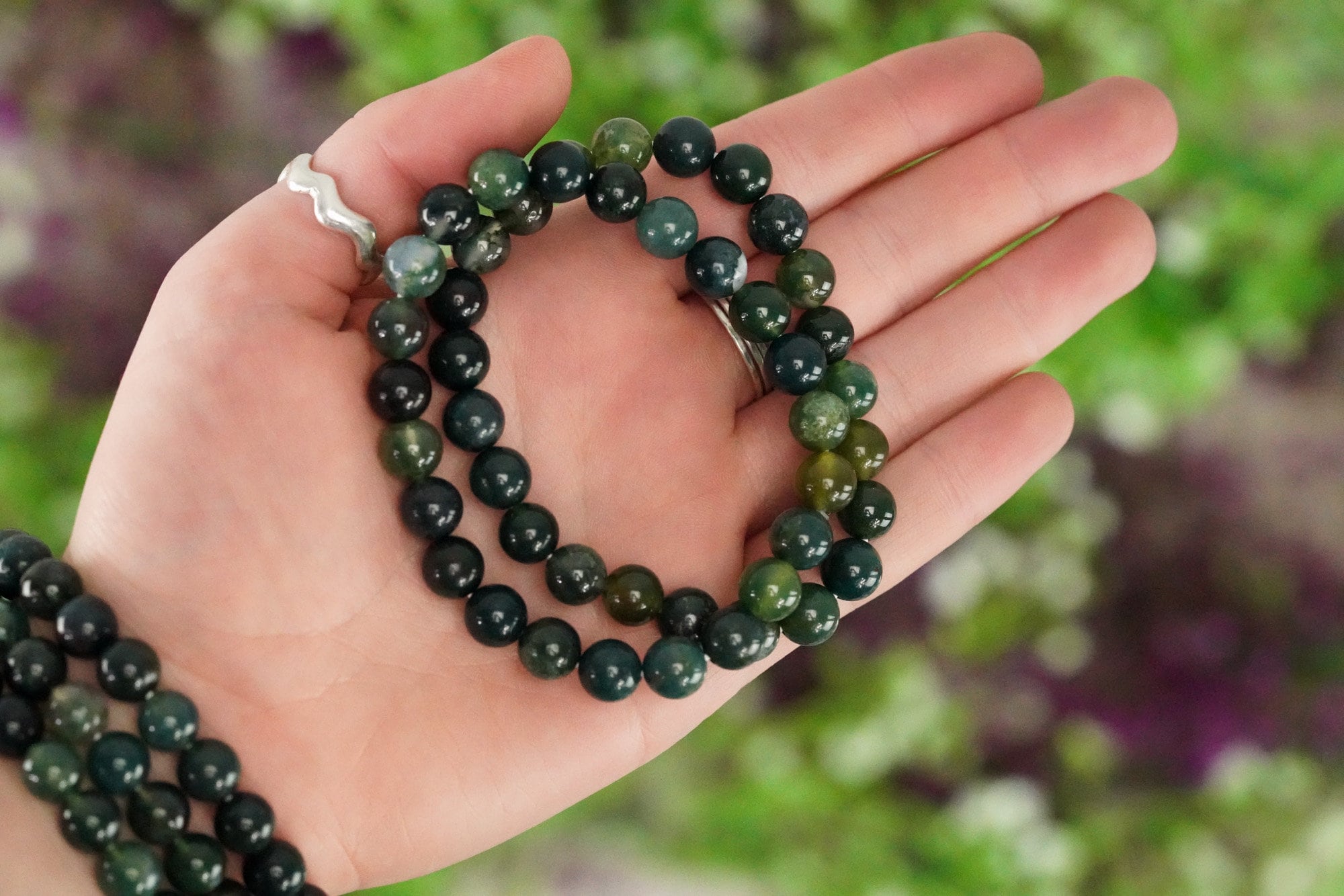 Moss Agate Bracelet 8mm Round Beads