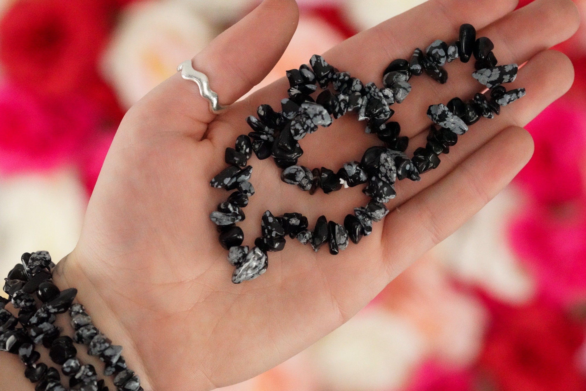 Snowflake Obsidian Tumbled Stone Crystal Chip Bracelet