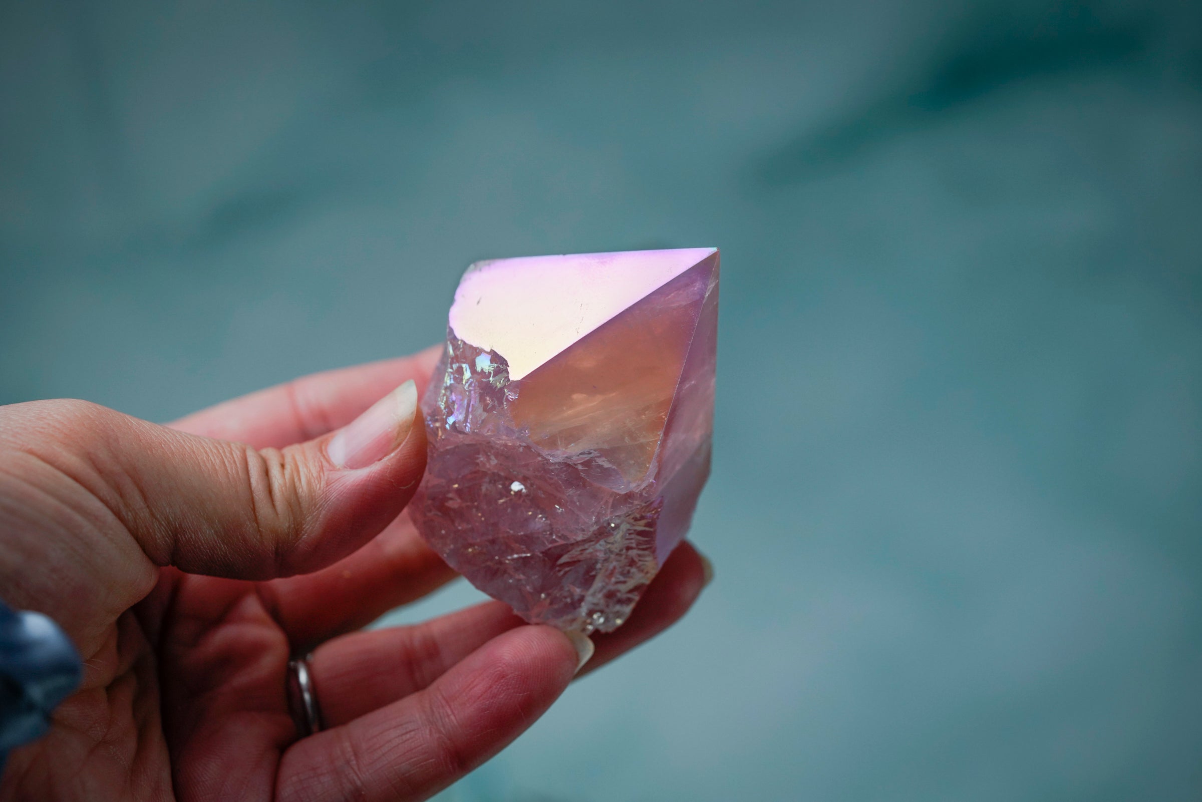 Large Raw Aura Rose Quartz Point