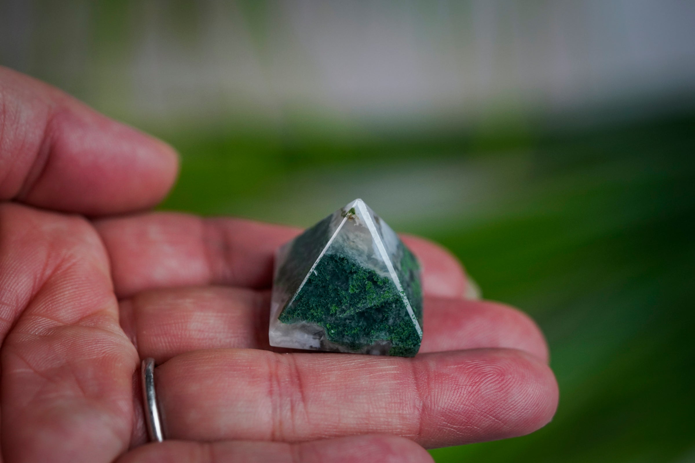 Moss Agate Crystal Pyramid