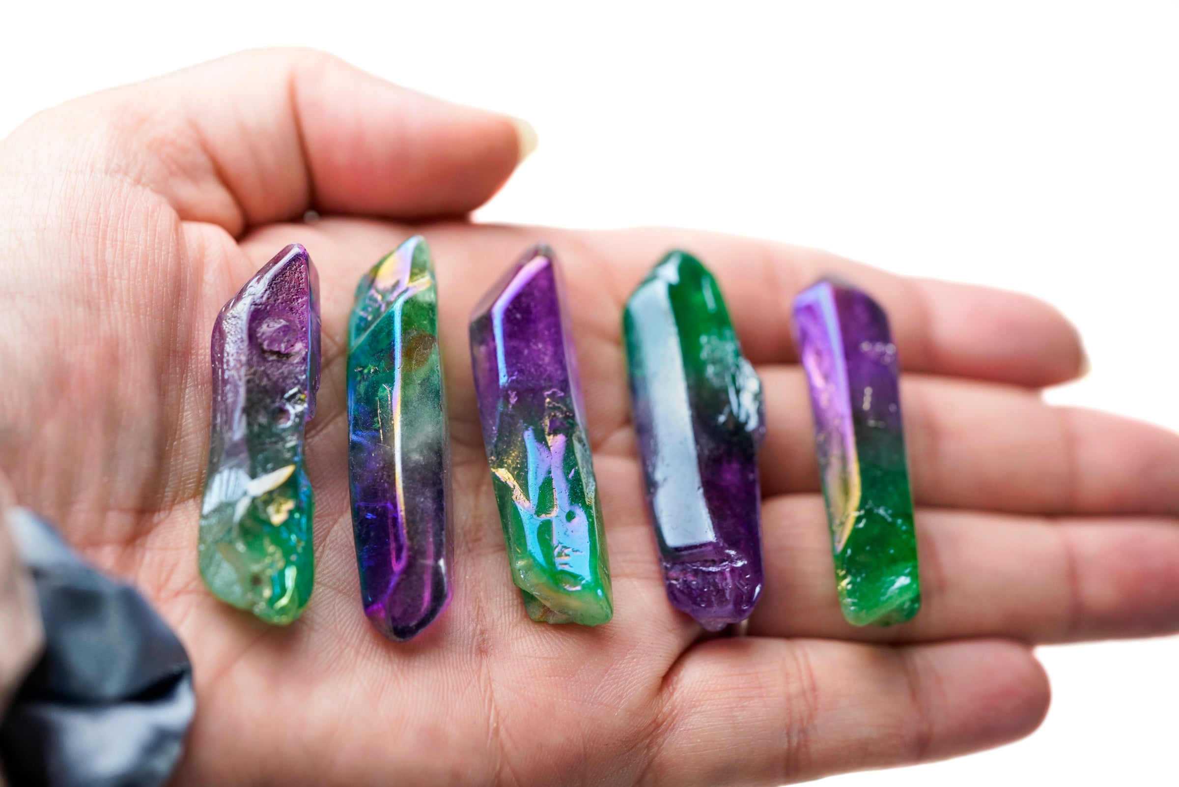 Aura Quartz Green Purple Crystal point