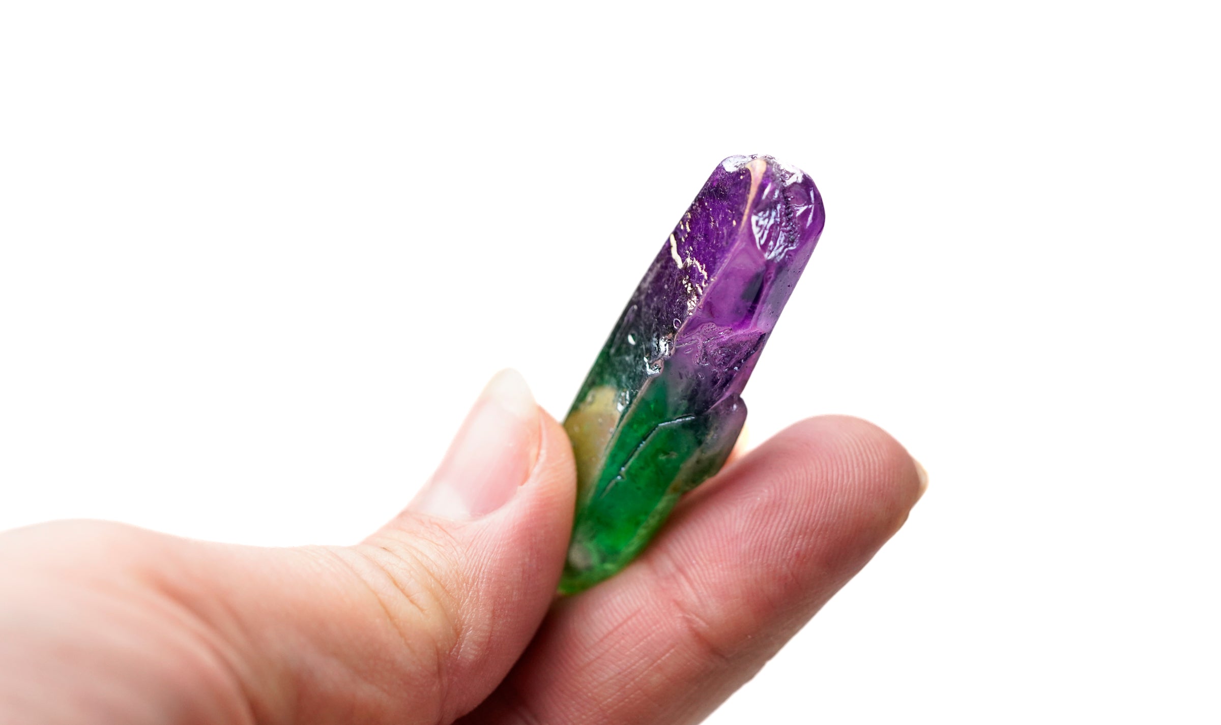 Aura Quartz Green Purple Crystal point