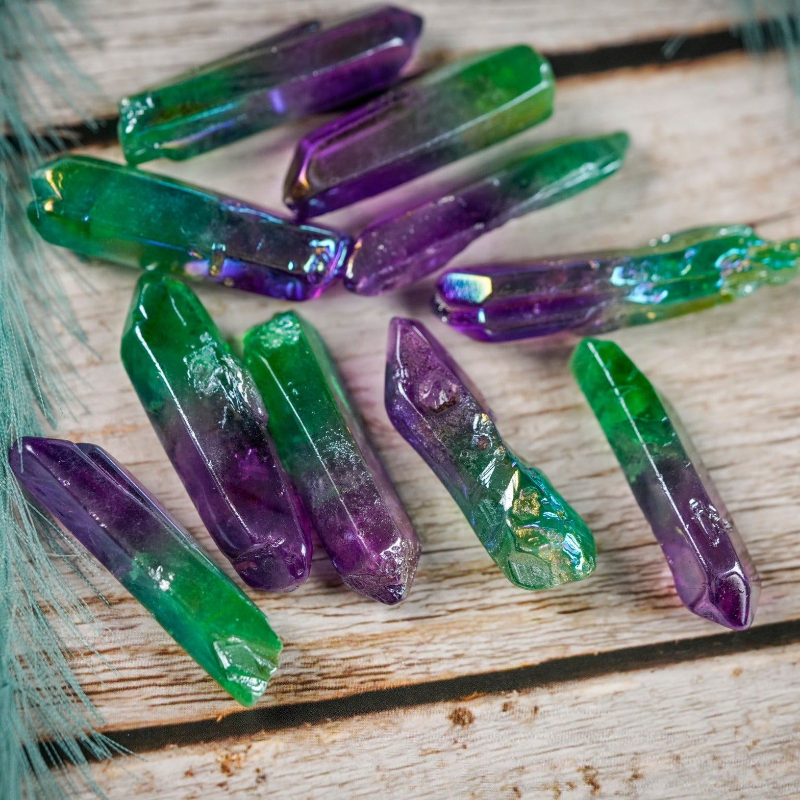 Aura Quartz Green Purple Crystal point