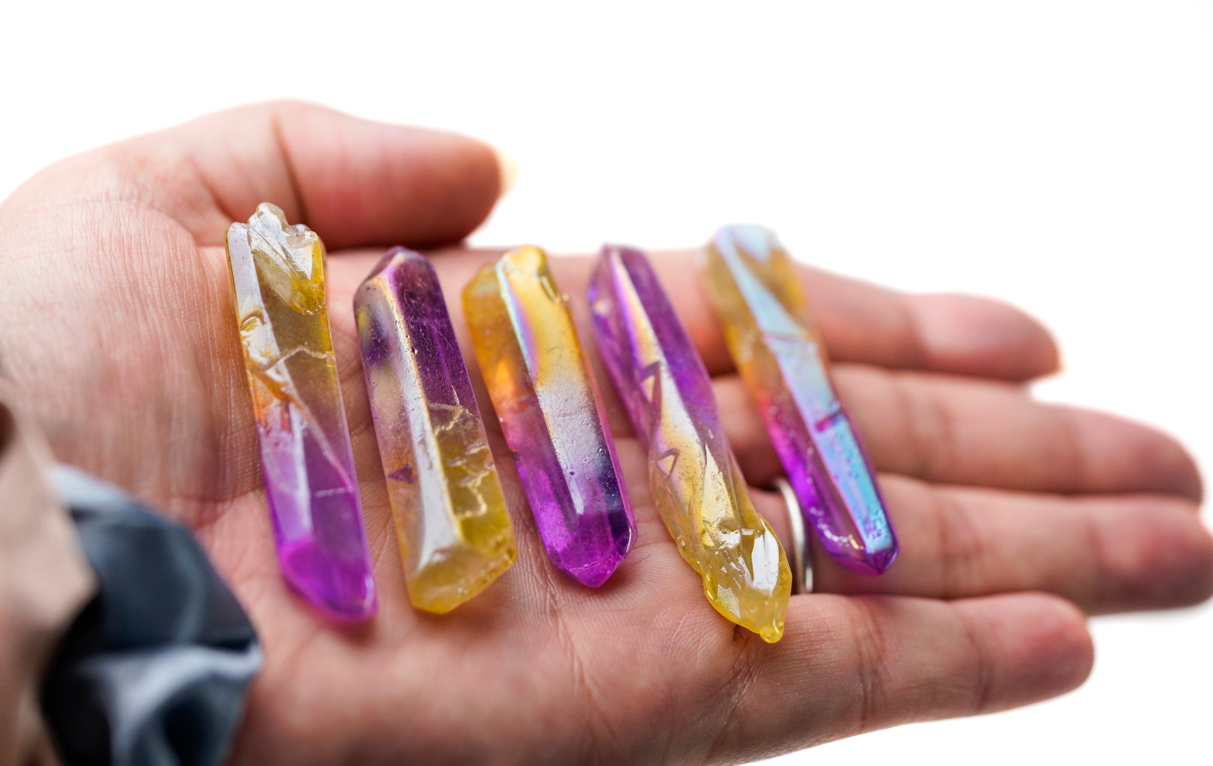 Aura Quartz Yellow Purple Crystal point