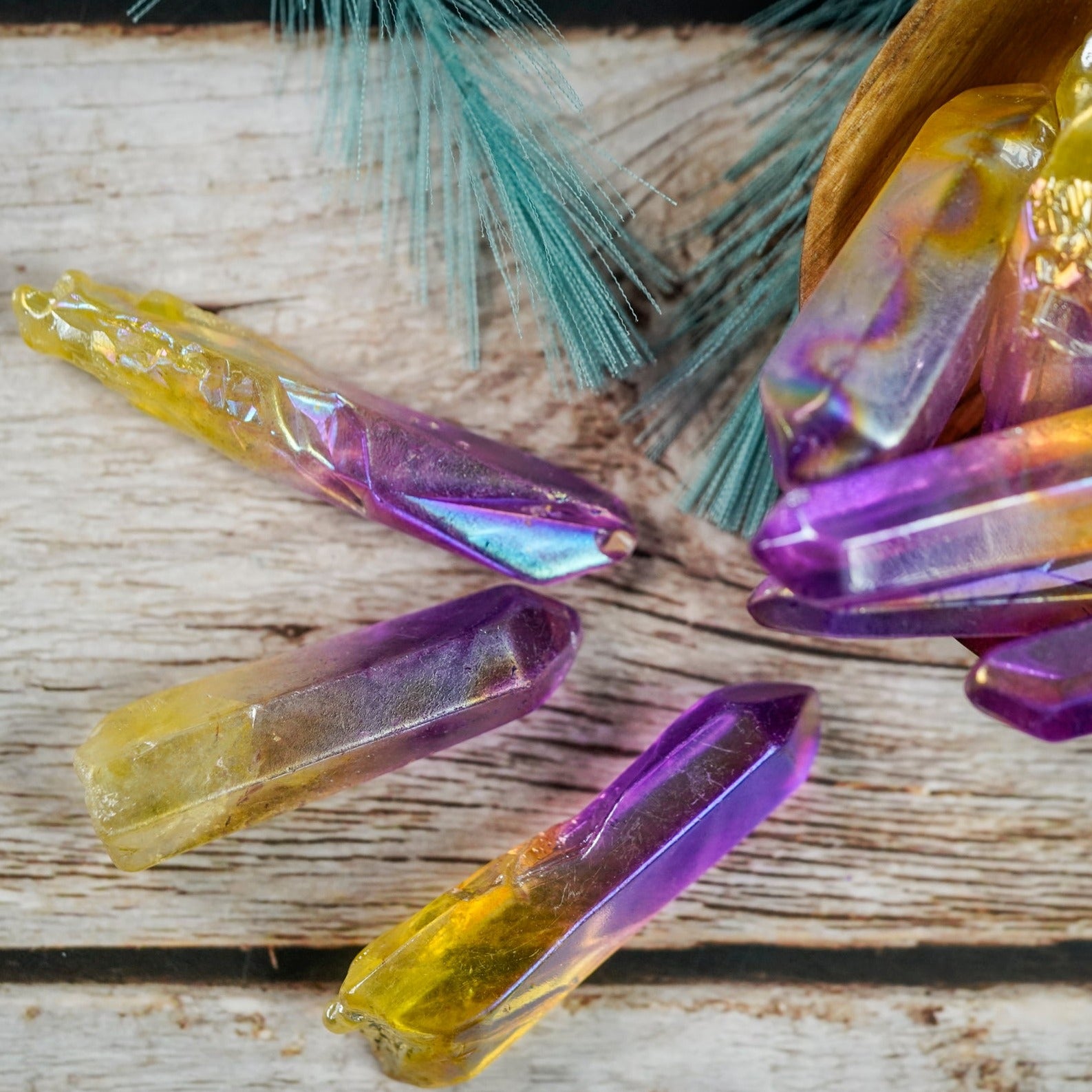 Aura Quartz Yellow Purple Crystal point