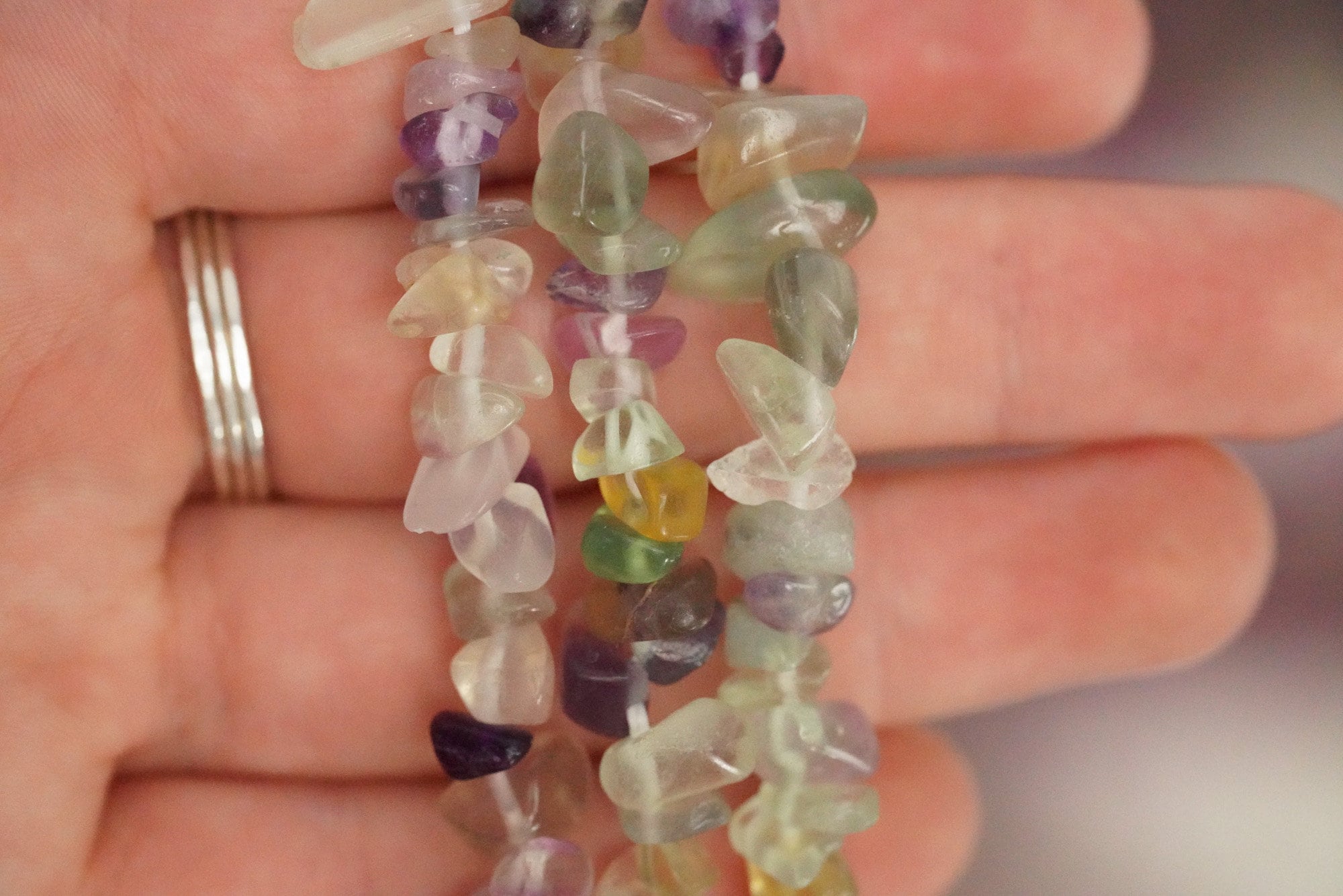 Rainbow Fluorite Tumbled Stone Crystal Chip Bracelet