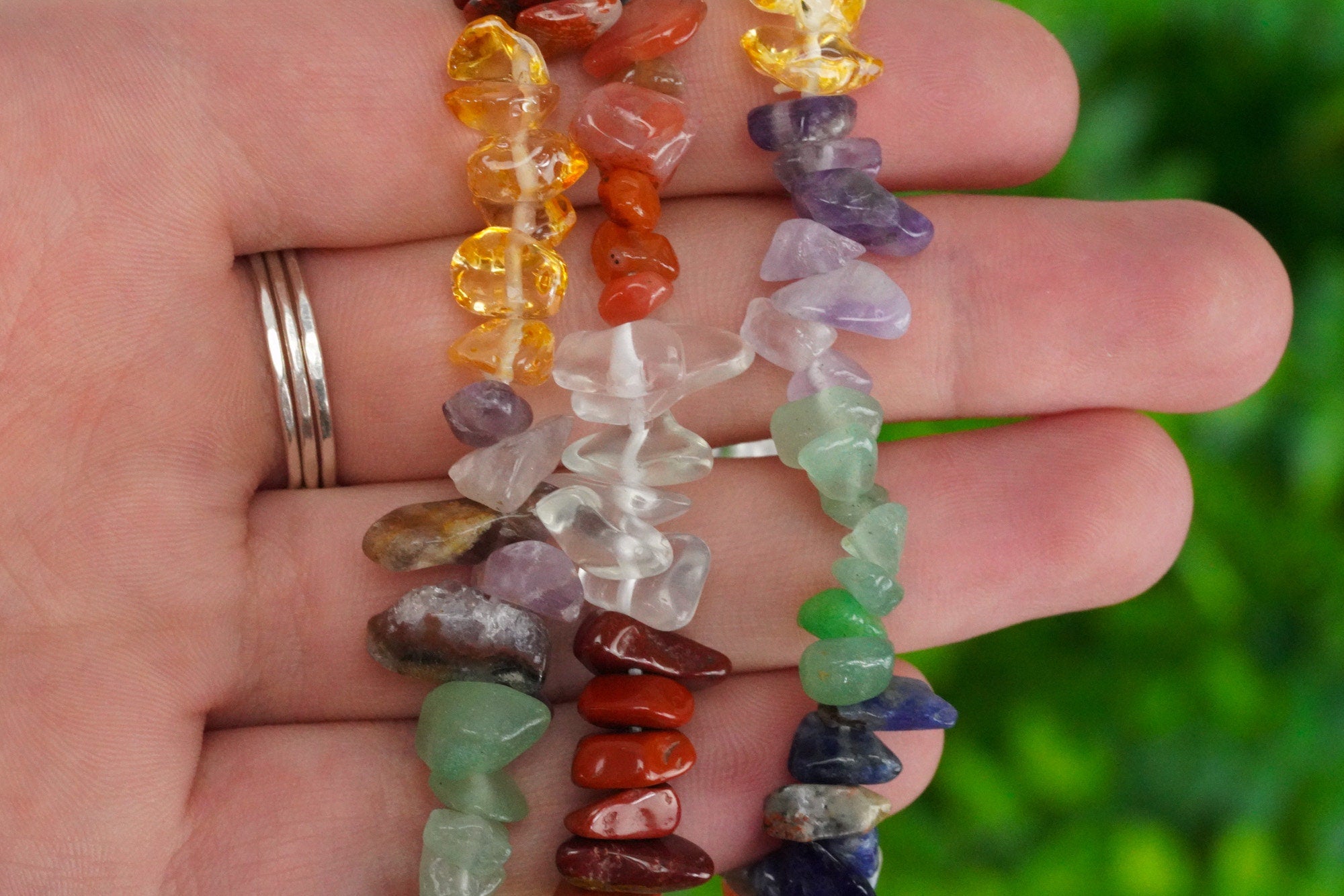 Seven Chakra Tumbled Stone Crystal Chip Bracelet