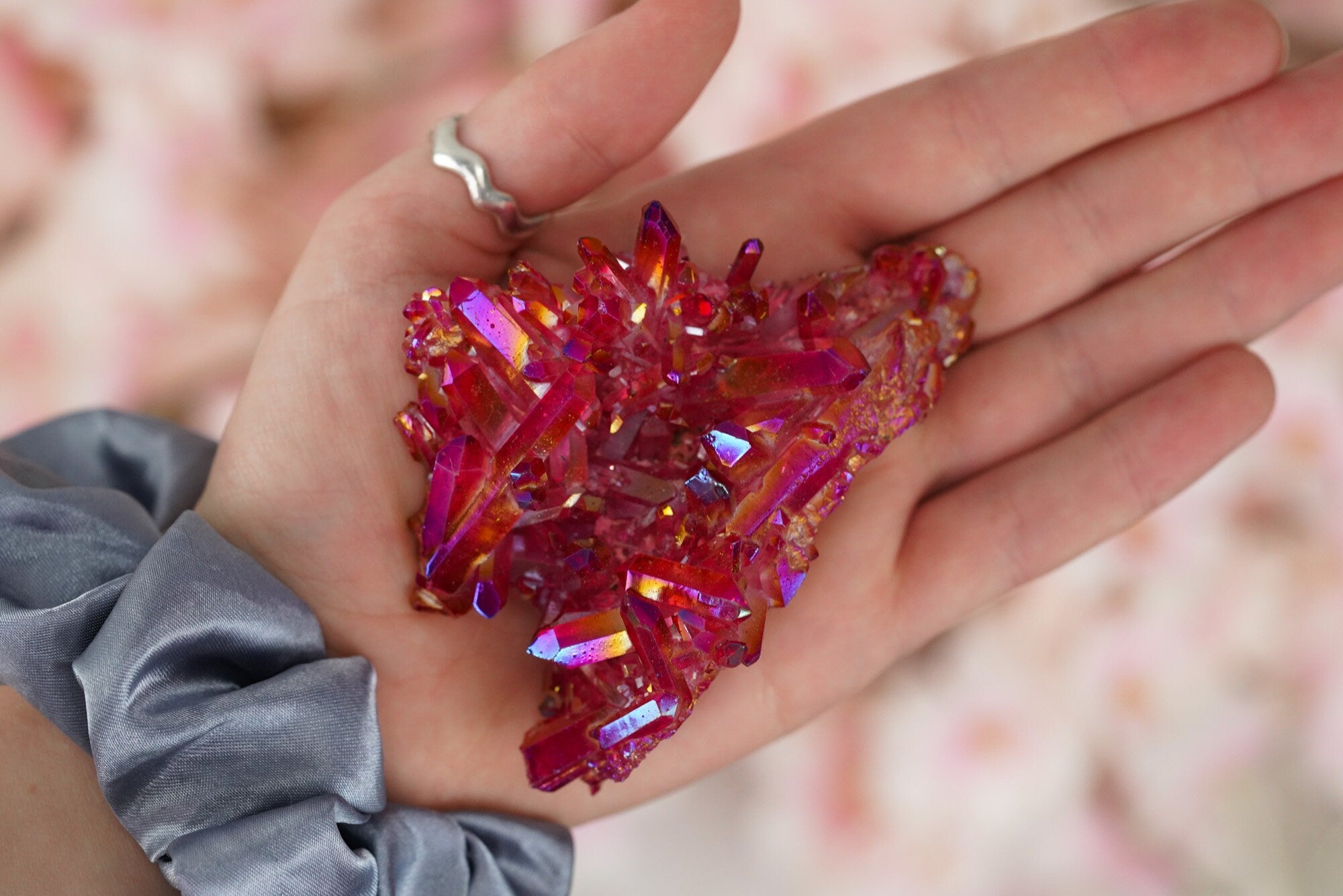 Red Aura Quartz Crystal Cluster