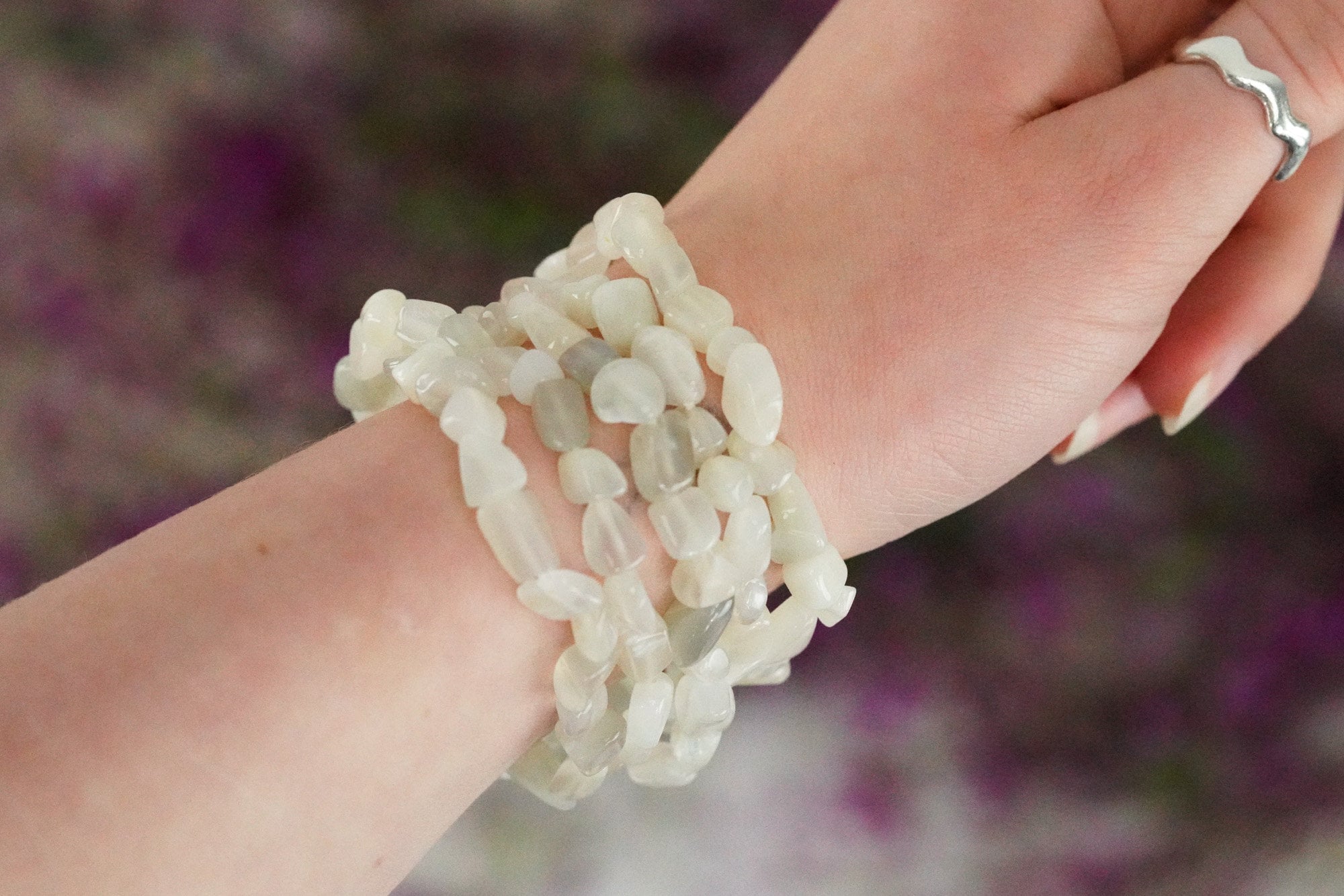 White Moonstone Tumbled Stone Bracelet