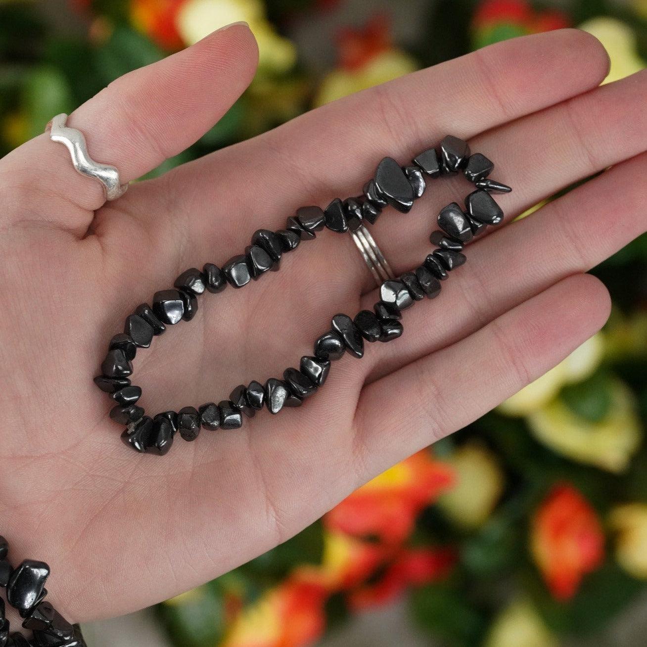 Hematite Tumbled Stone Crystal Chip Bracelet