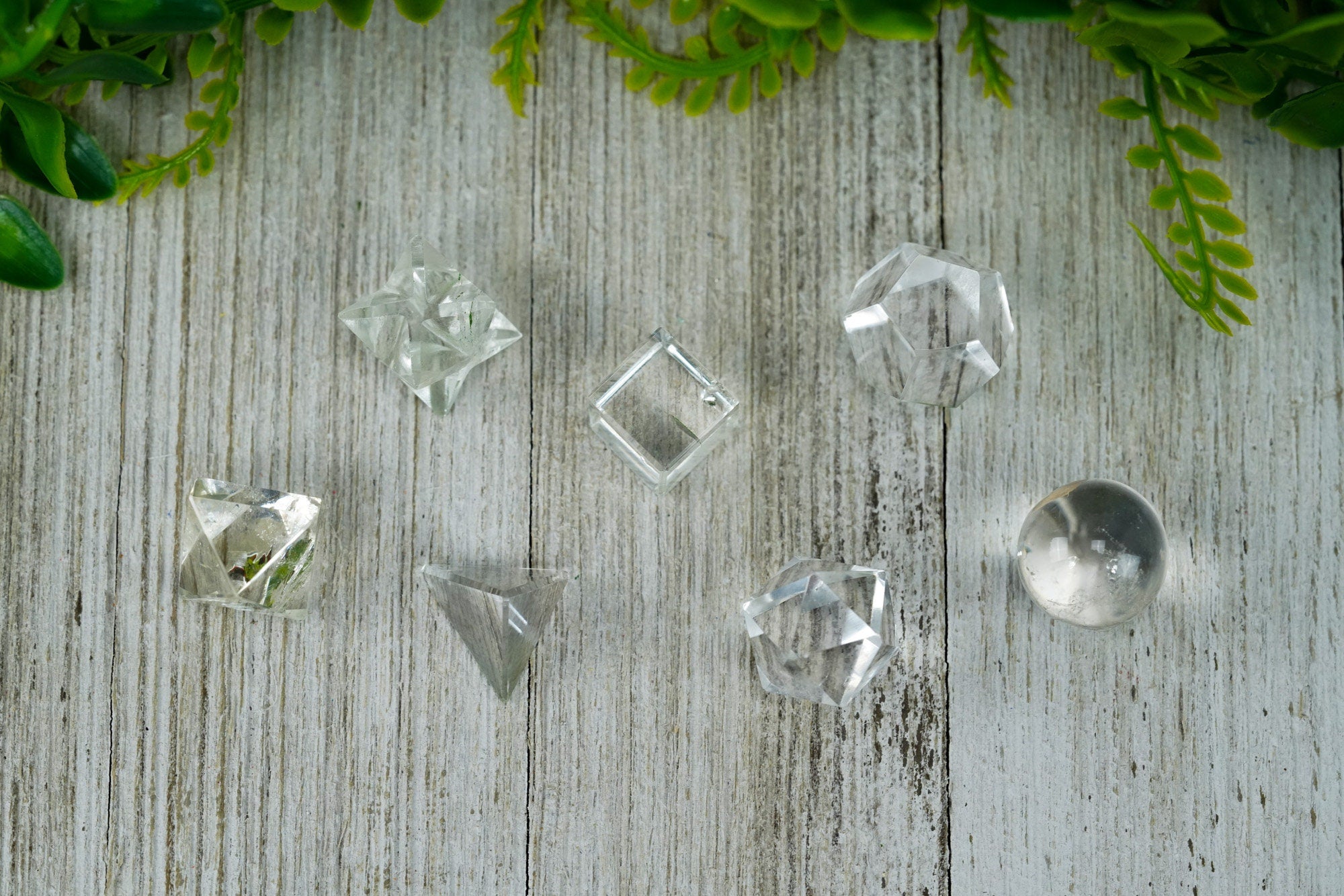 Clear Quartz Crystal Platonic solids set 7 Pieces