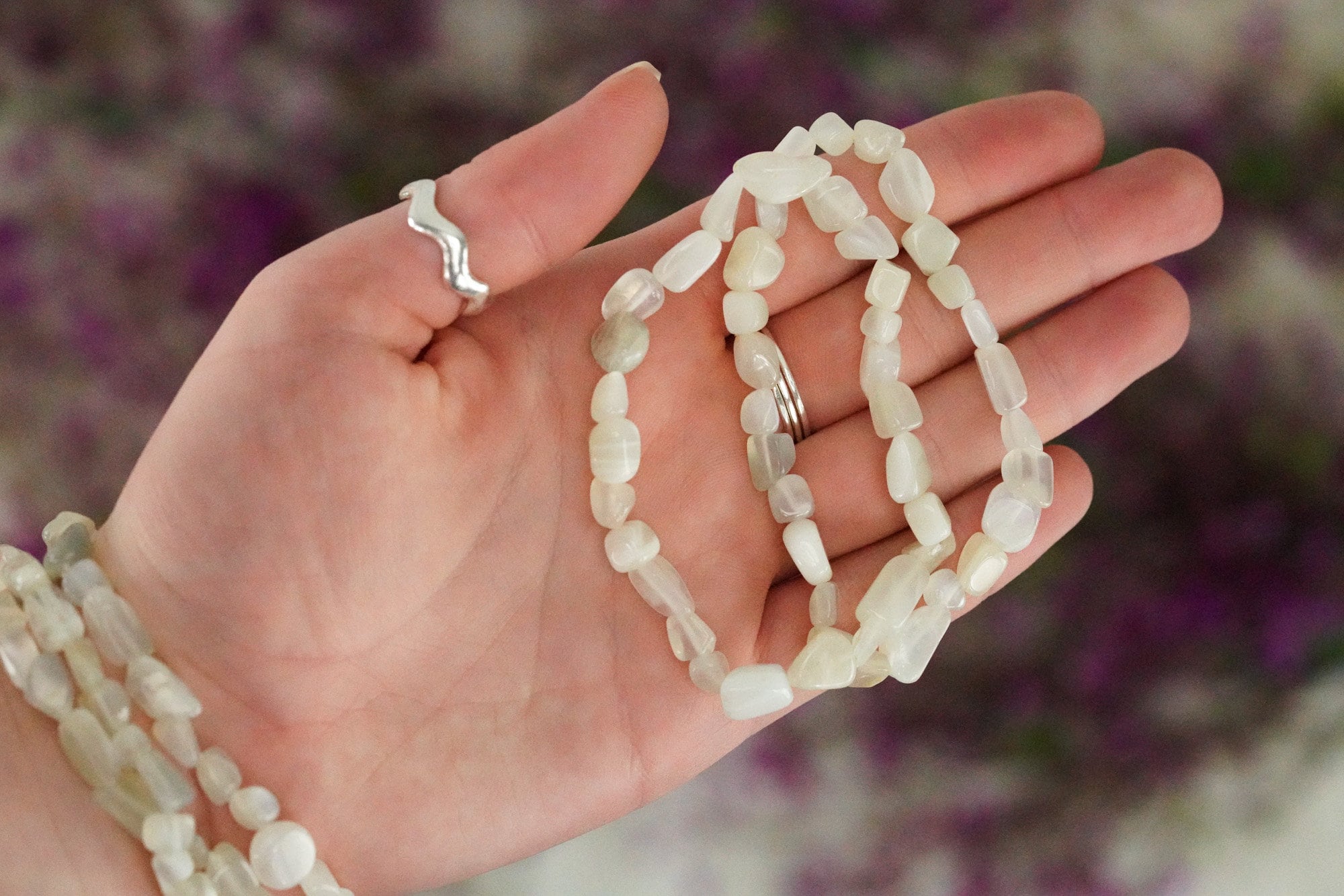 White Moonstone Tumbled Stone Bracelet