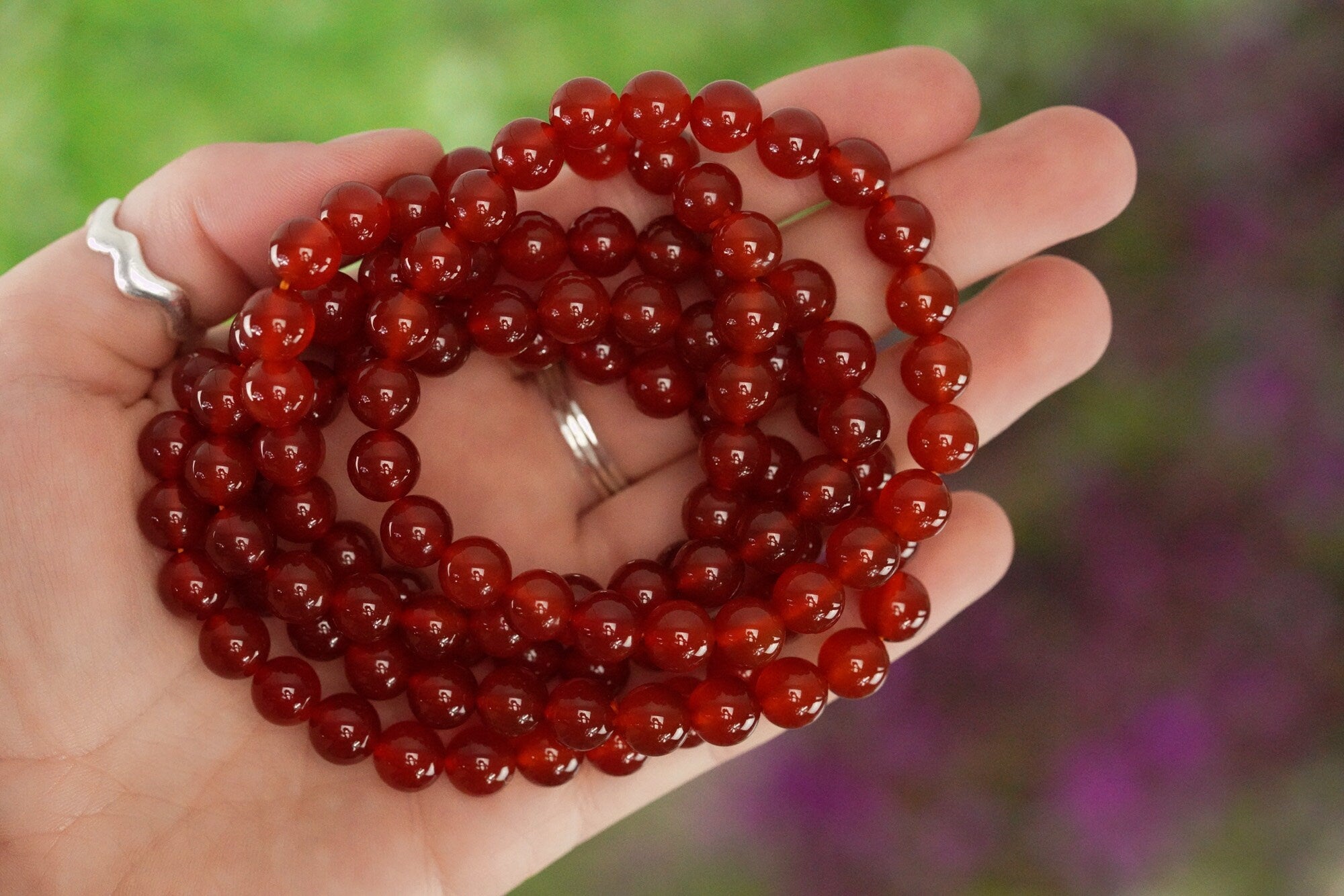 Carnelian 8mm beads Crystal Bracelet