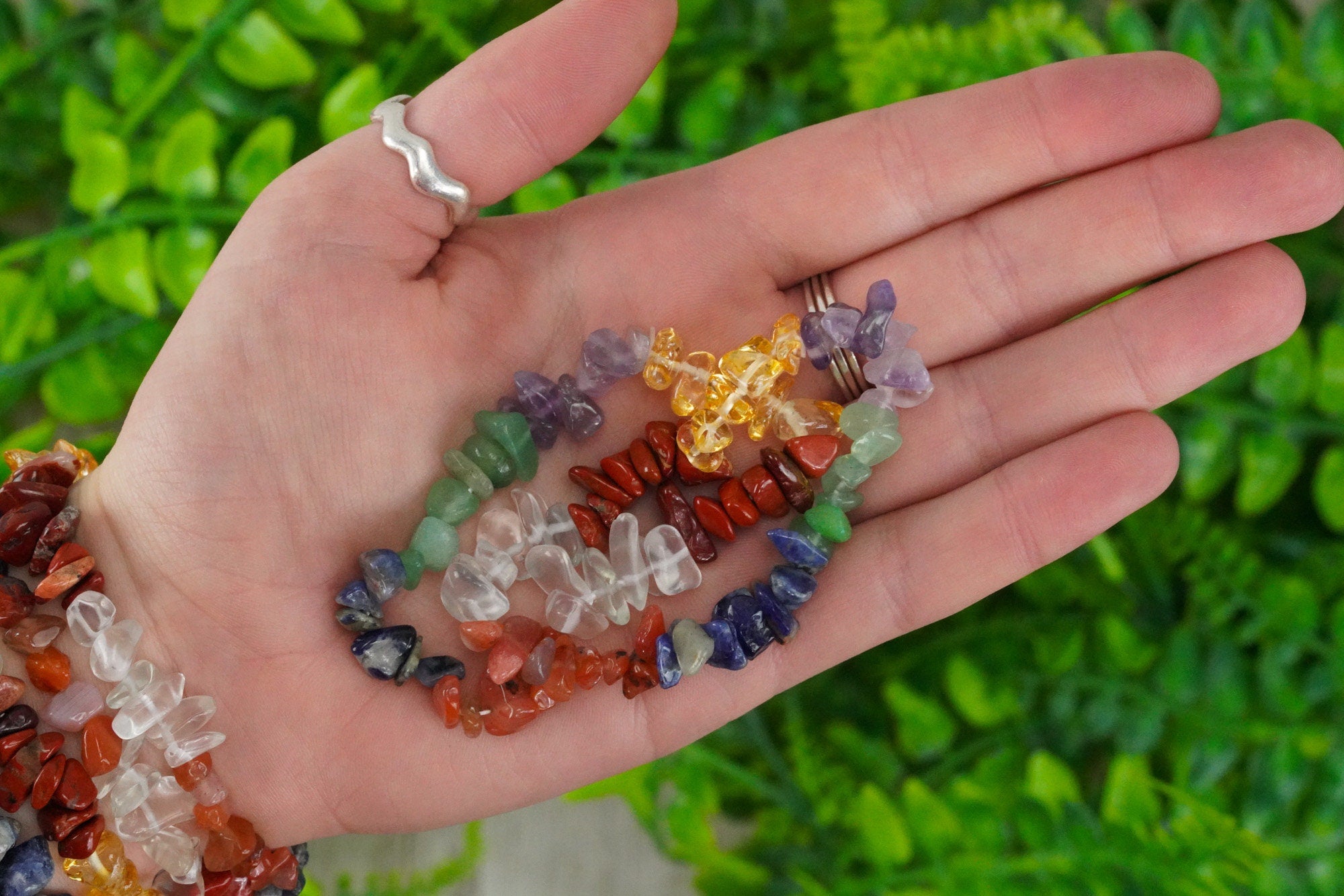 Seven Chakra Tumbled Stone Crystal Chip Bracelet