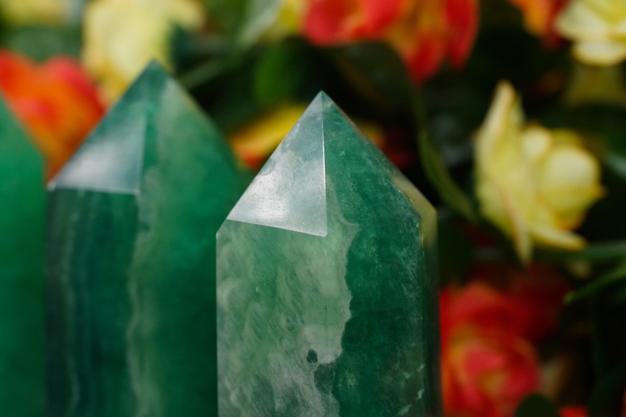 Large Green fluorite Crystal Tower