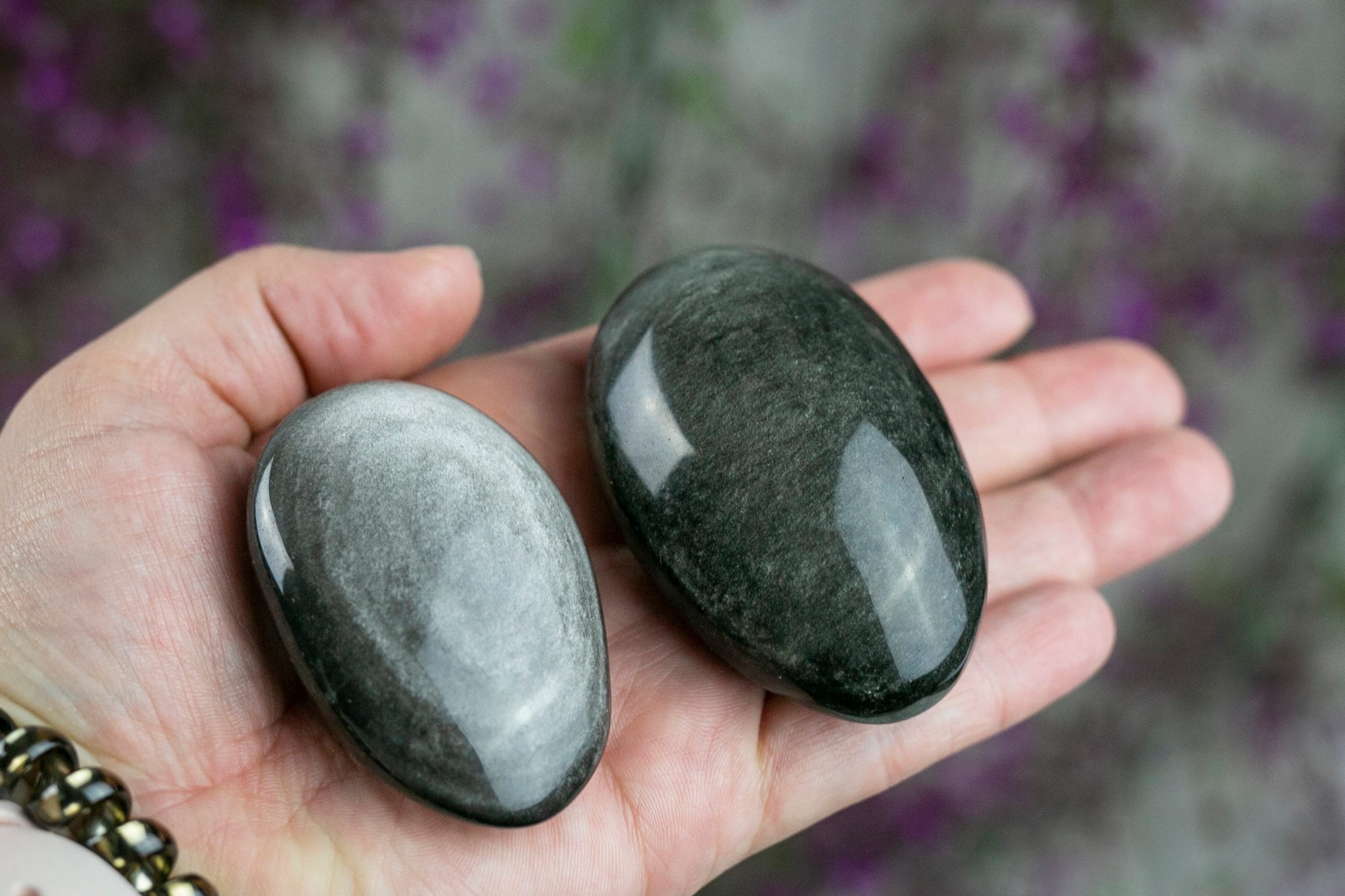 Silver Obsidian Palm Stone