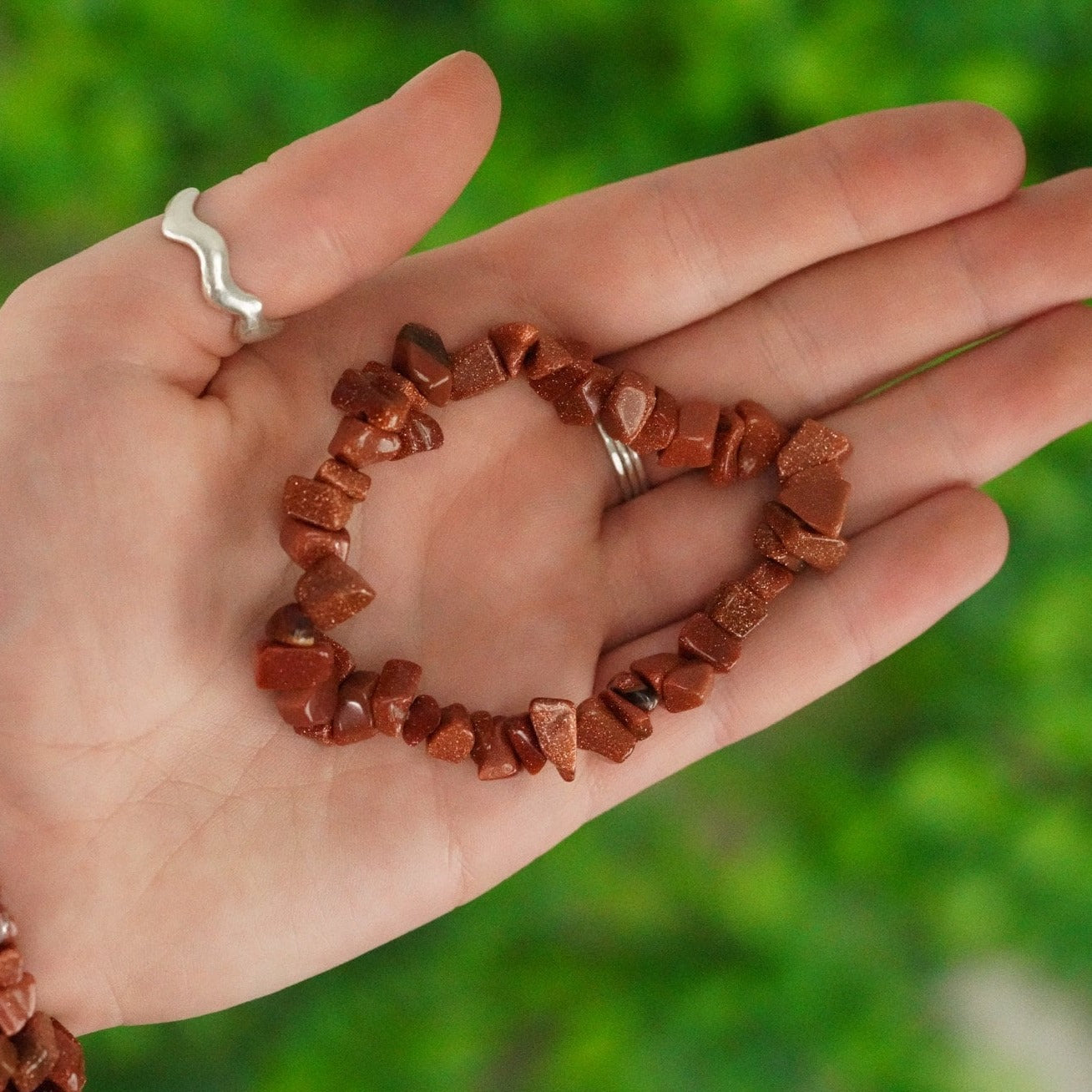 Red Goldstone Tumbled Stone Crystal Chip Bracelet