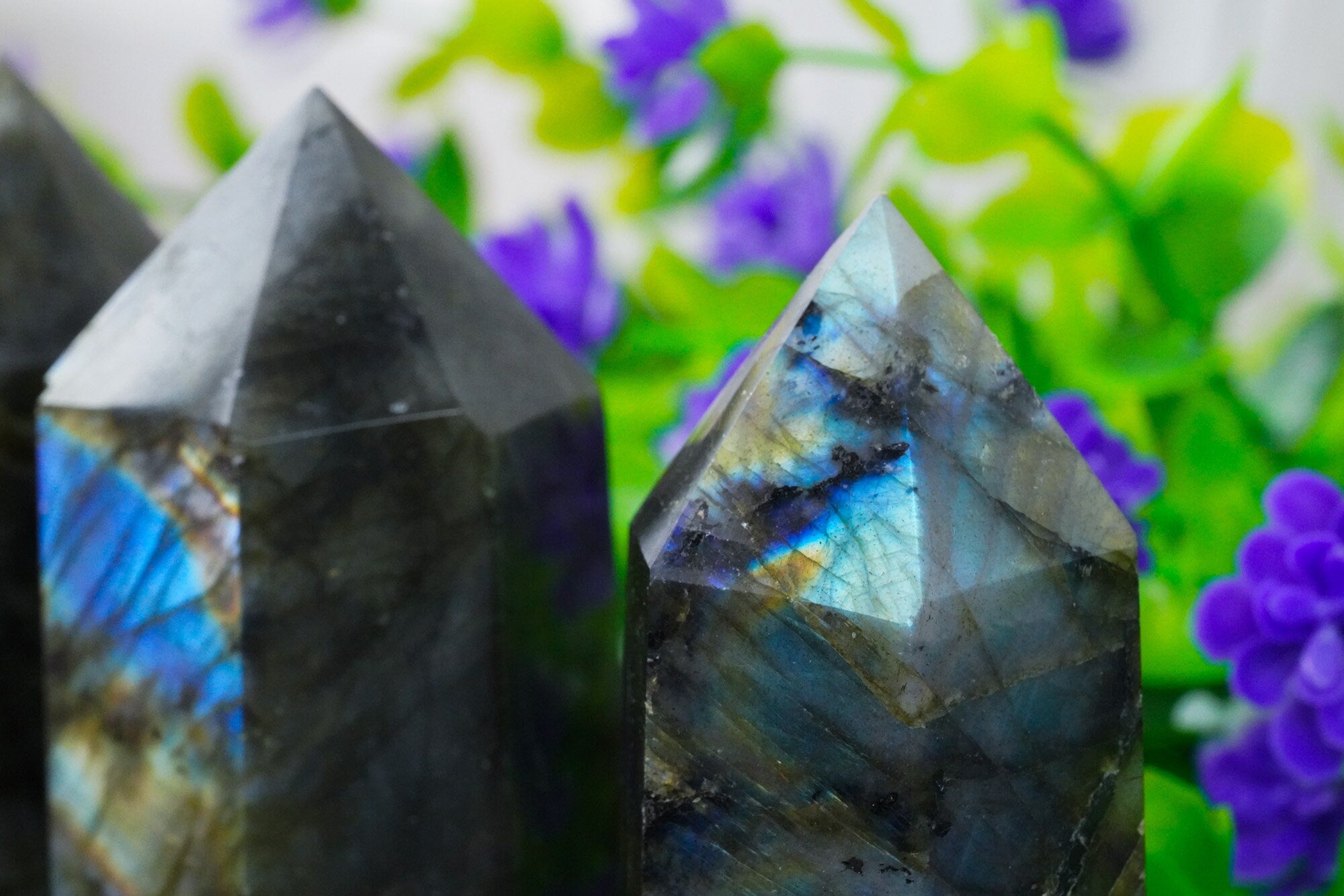 Large outlets quartz labradorite tower crystal