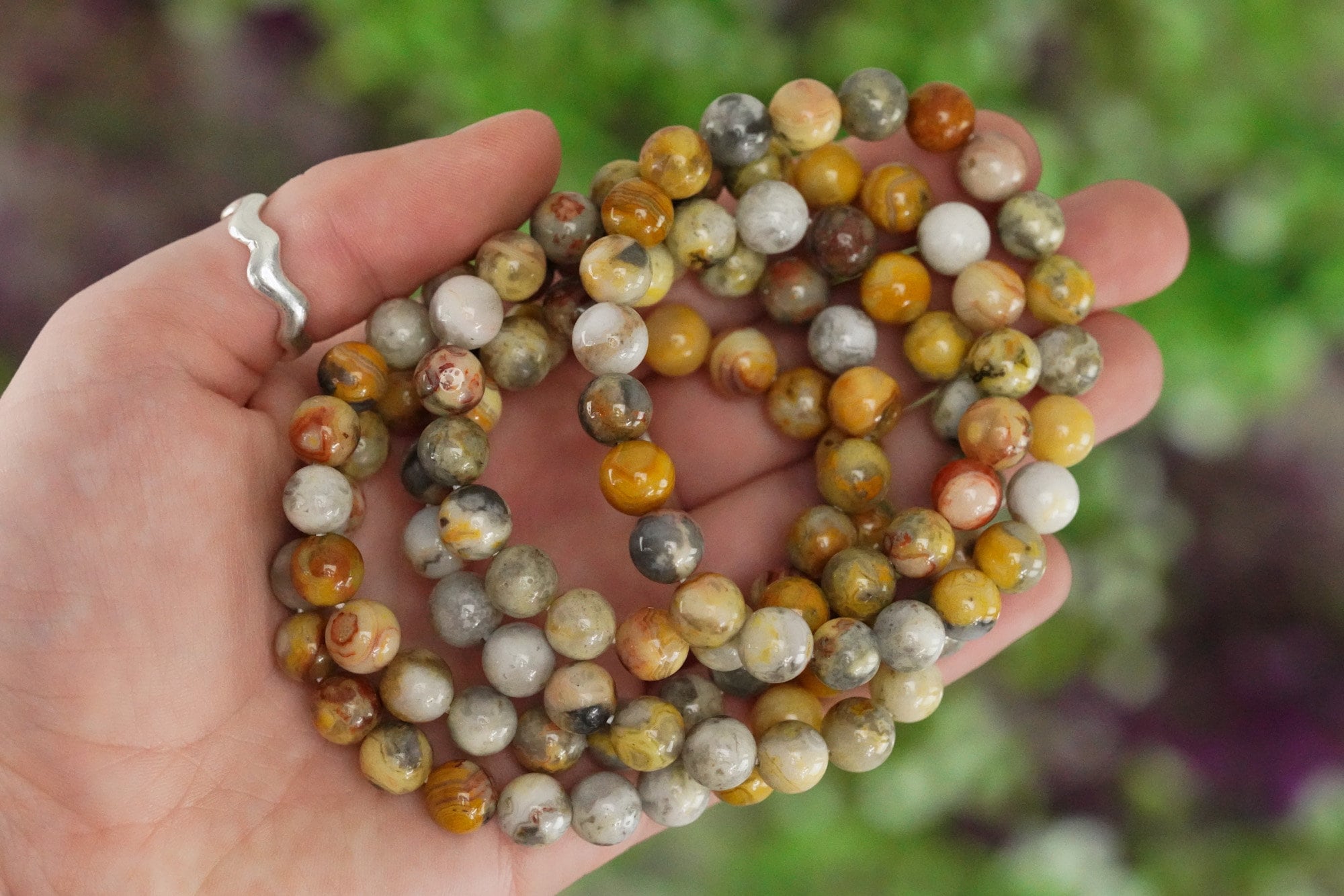 Crazy Lace Agate 8mm Round Bead Bracelet