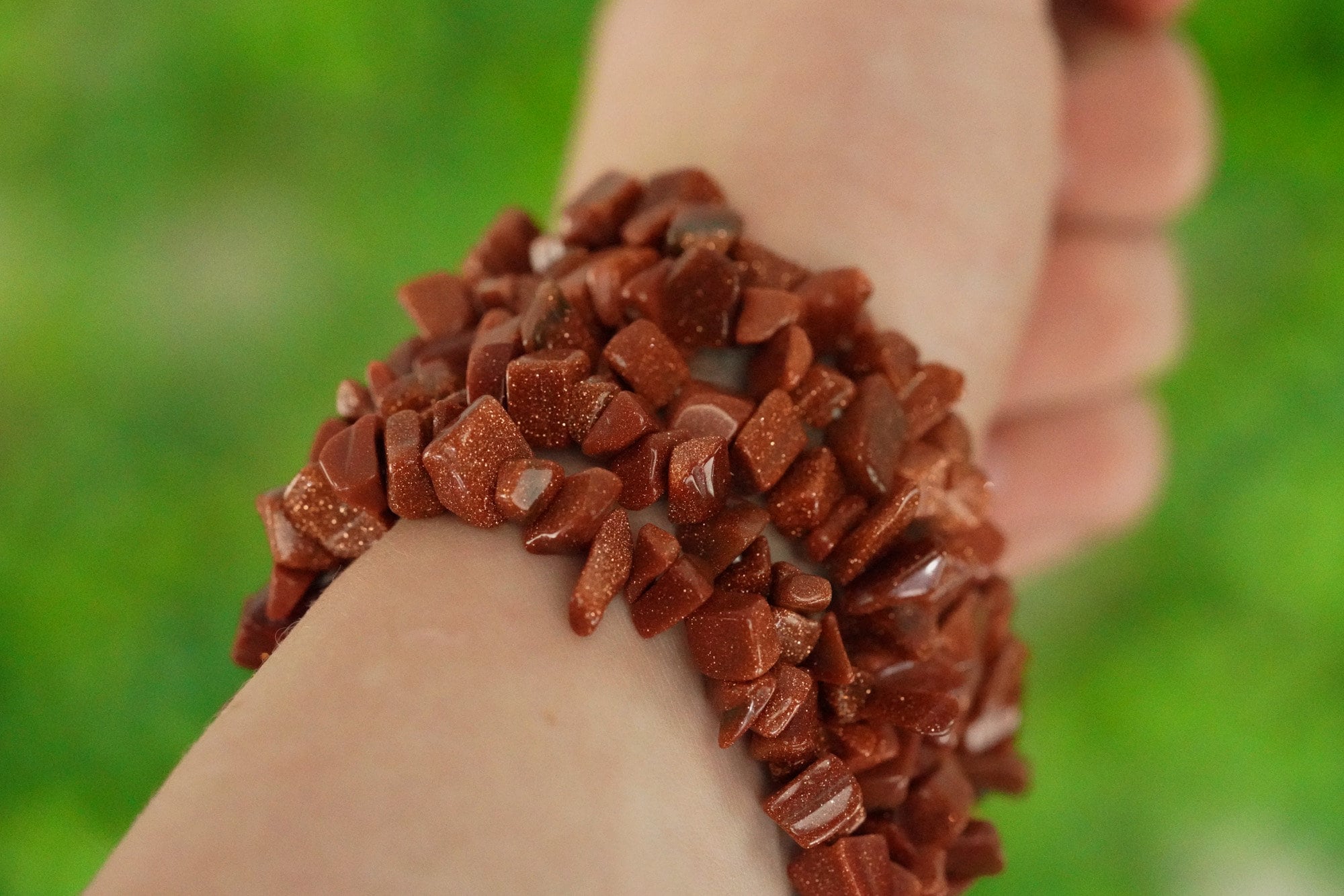 Red Goldstone Tumbled Stone Crystal Chip Bracelet