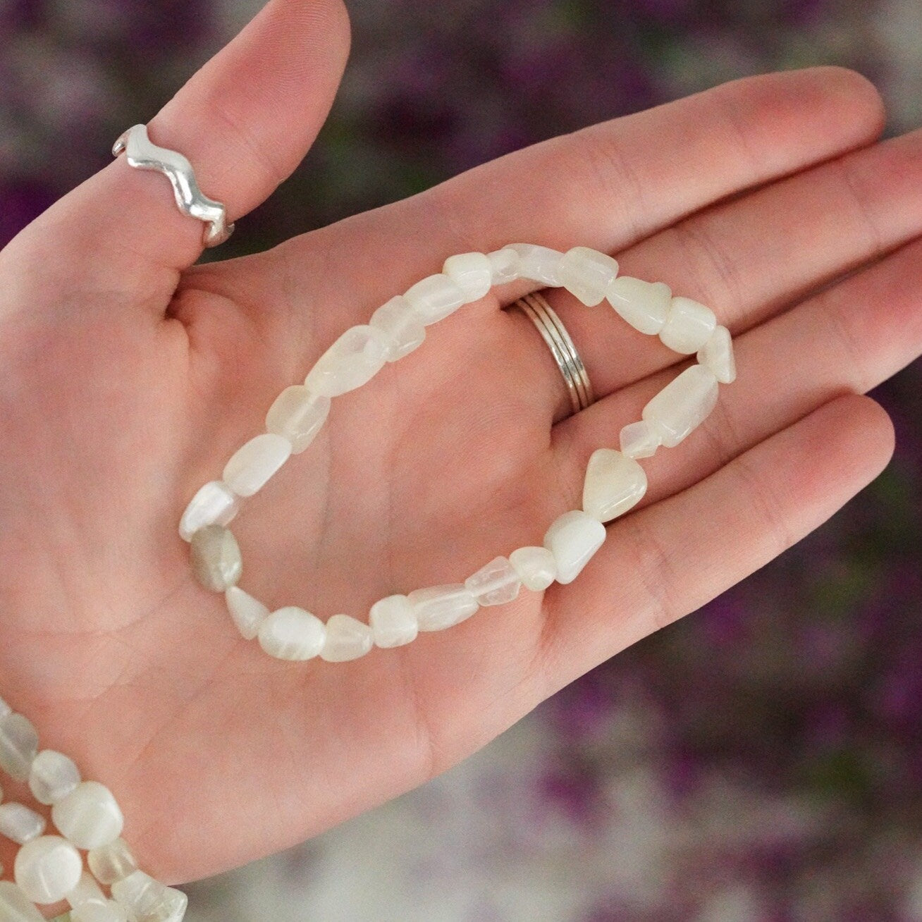 White Moonstone Tumbled Stone Bracelet