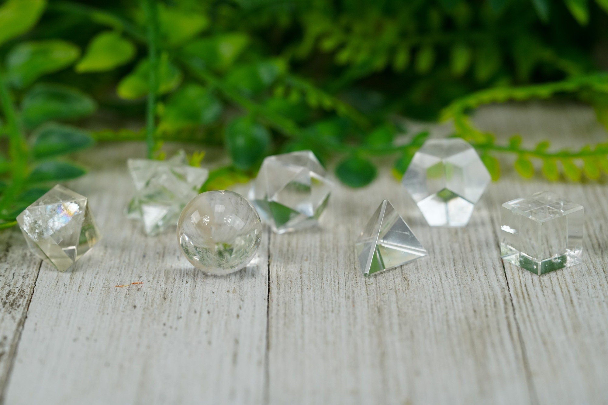 Clear Quartz Crystal Platonic solids set 7 Pieces