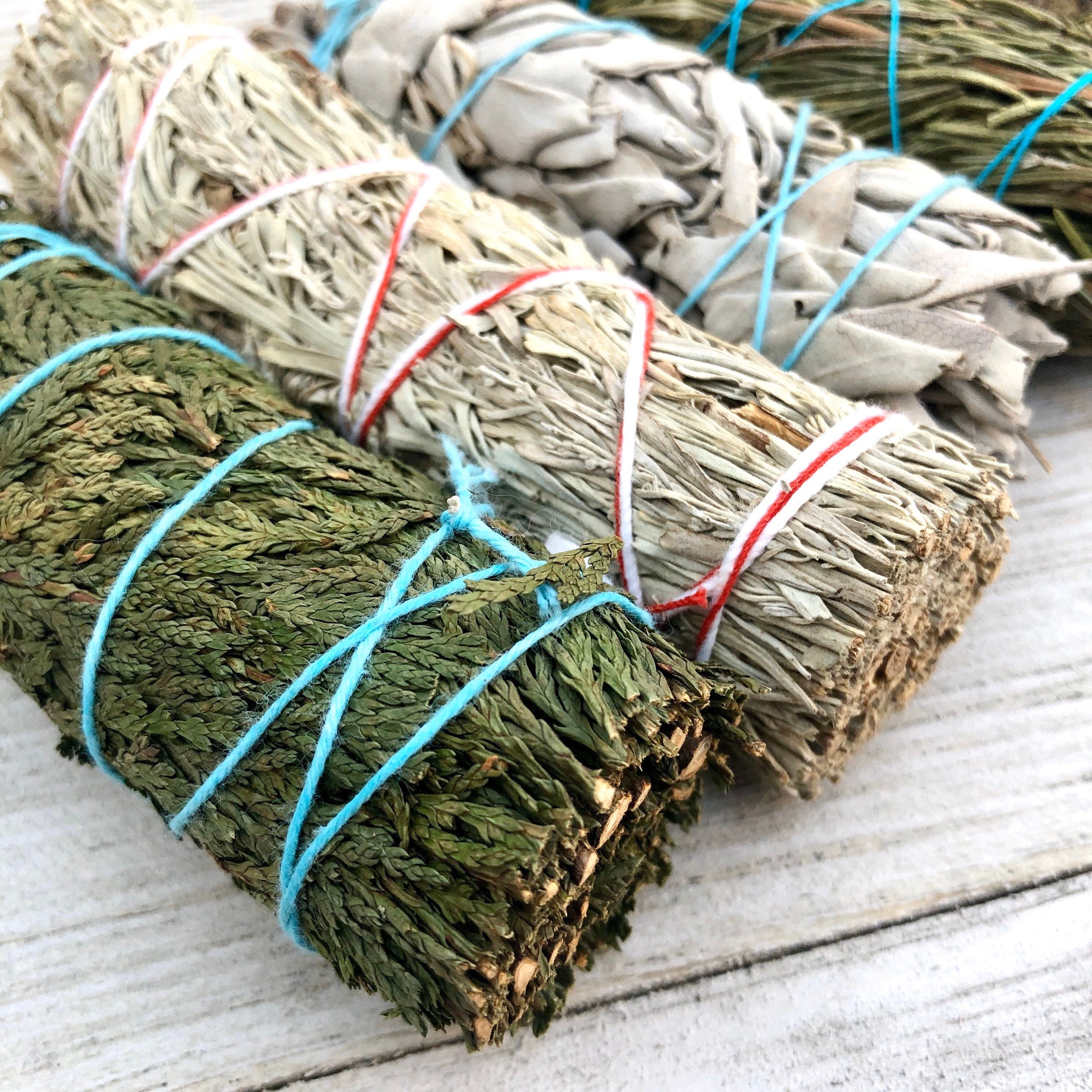 Smudge Stick Bundle + Free Palo Santo Wood (White Sage, Blue Sage, Cedar, Yerba, Rosemary)