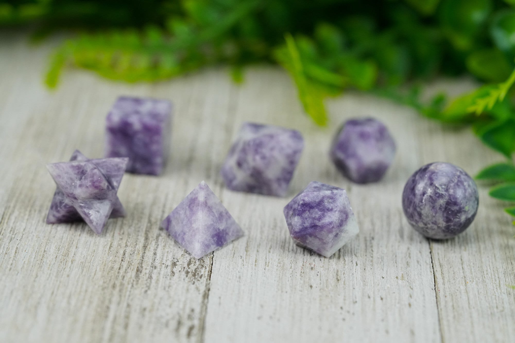 Lepidolite crystal sacred platonic geometry set