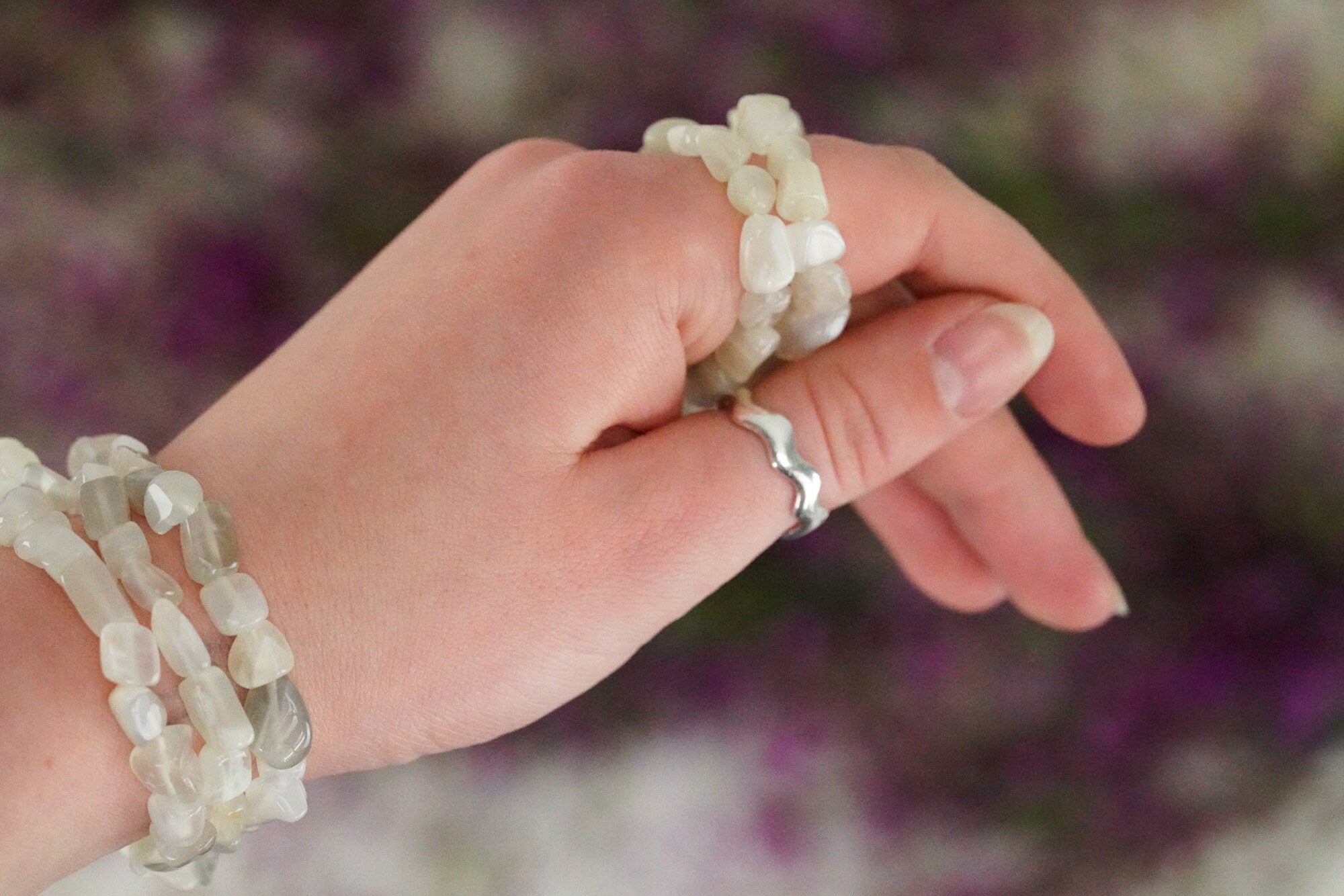 White Moonstone Tumbled Stone Bracelet