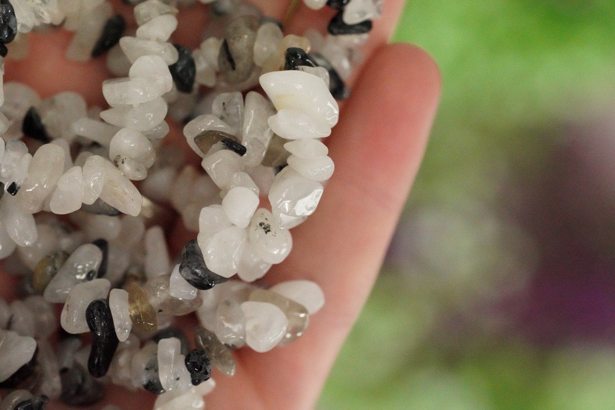 Tourmalinated Quartz Tumbled Stone Crystal Chip Bracelet