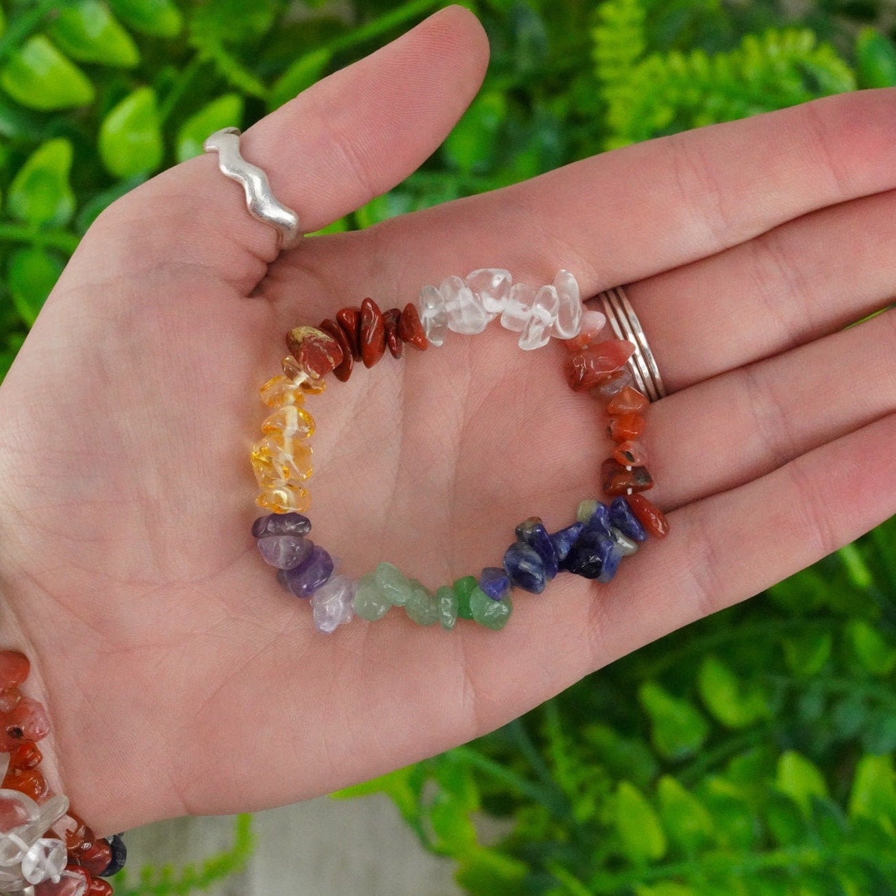 Seven Chakra Tumbled Stone Crystal Chip Bracelet