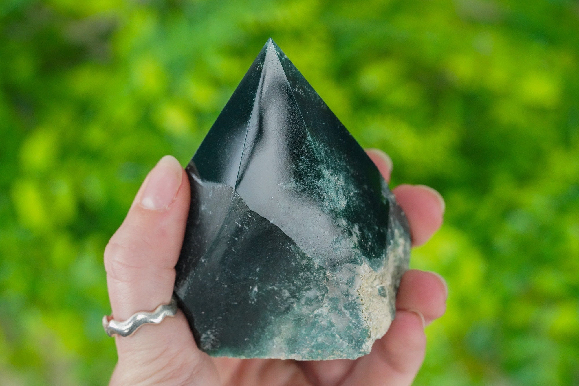 Large Raw Moss Agate Polished Crystal Point