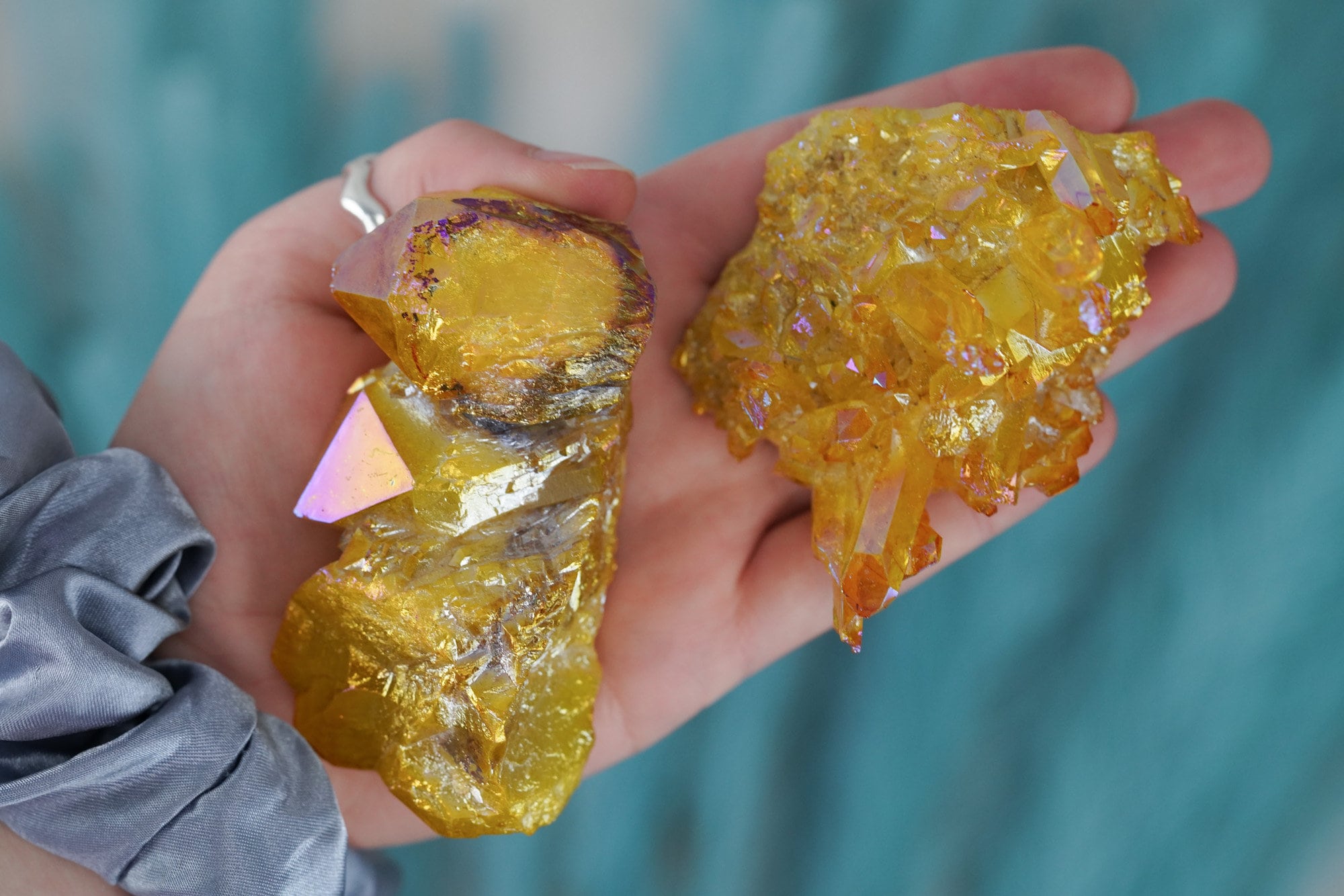 Yellow Aura Quartz Crystal Cluster