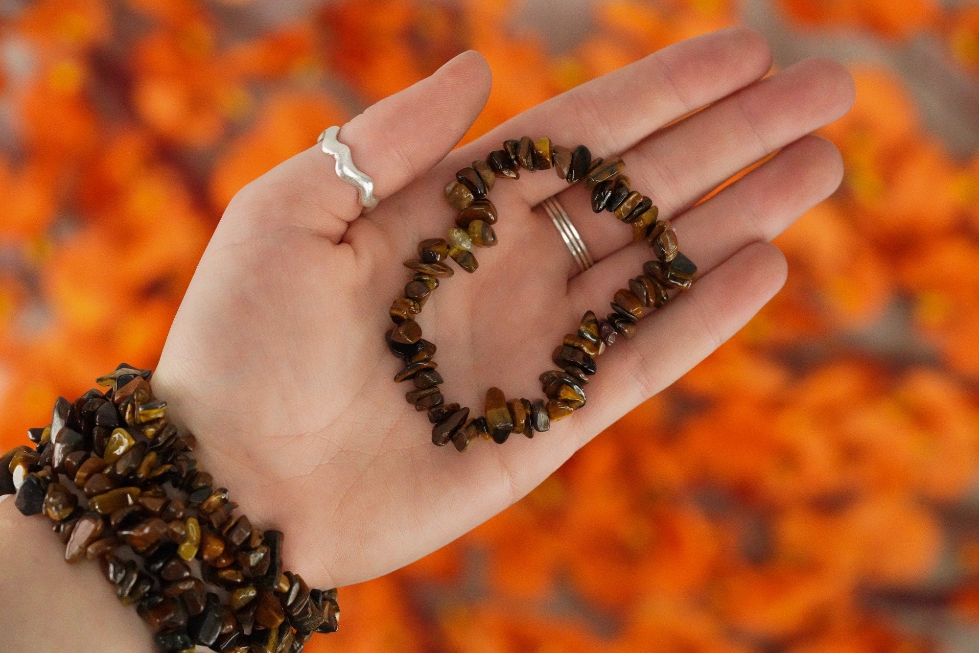 Tigers Eye Tumbled Stone Crystal Chip Bracelet