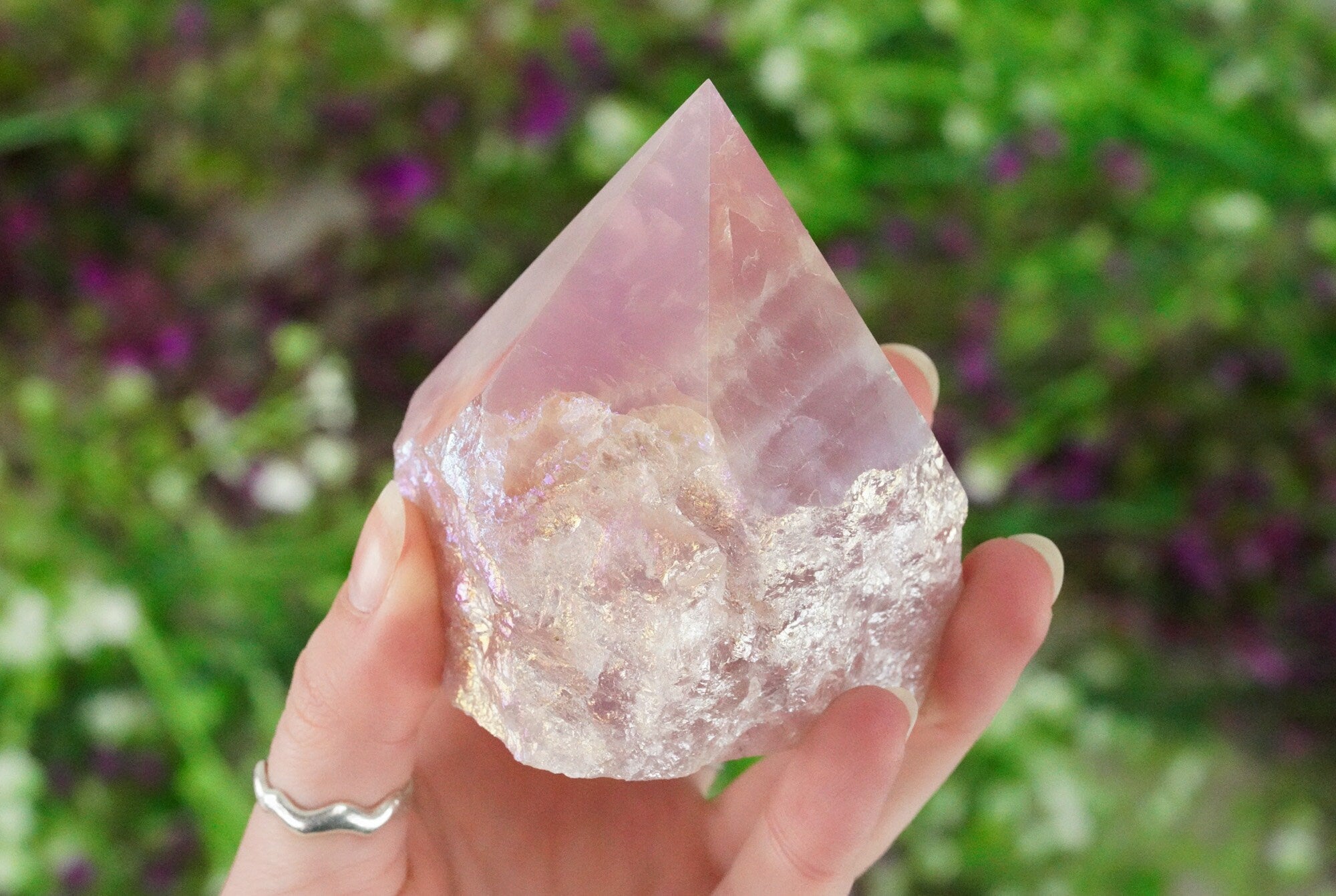 Large Raw Aura Rose Quartz Point