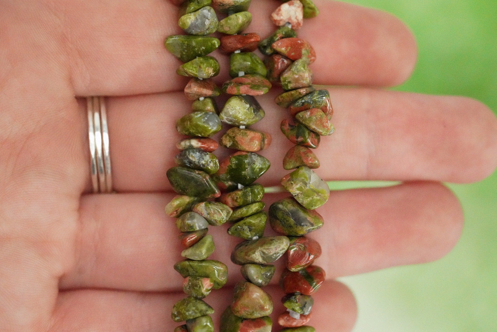 Unakite Tumbled Stone Crystal Chip Bracelet