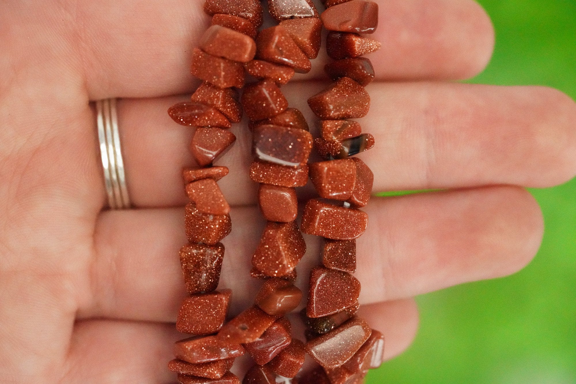 Red Goldstone Tumbled Stone Crystal Chip Bracelet