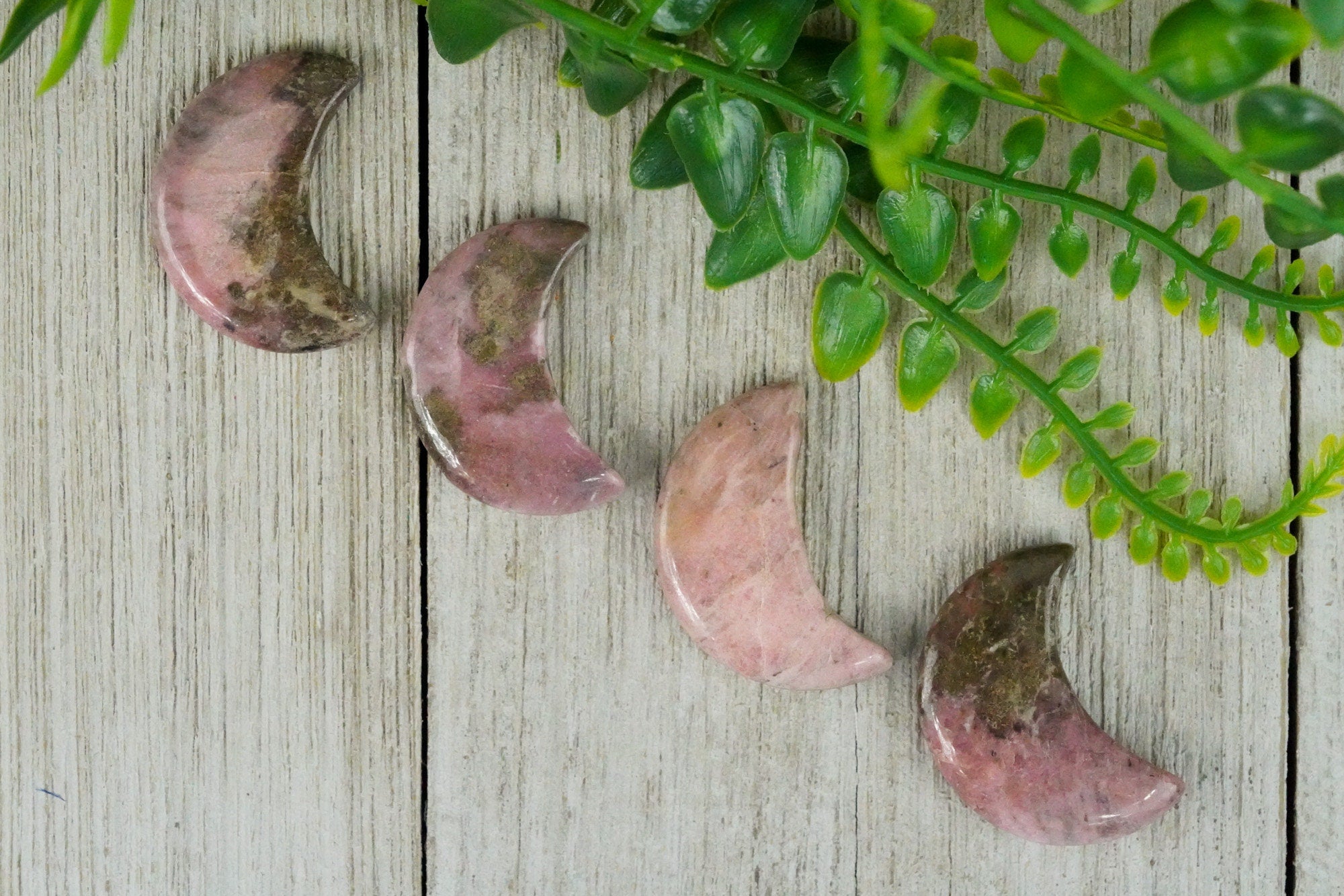 Pink Rhodonite Crystal Crescent Moon