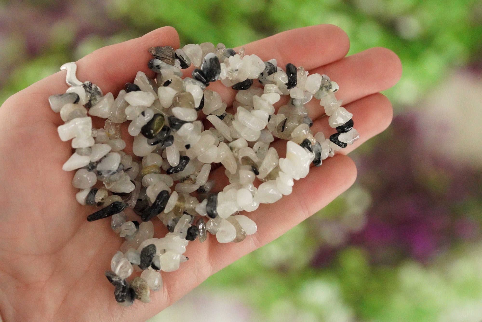 Tourmalinated Quartz Tumbled Stone Crystal Chip Bracelet