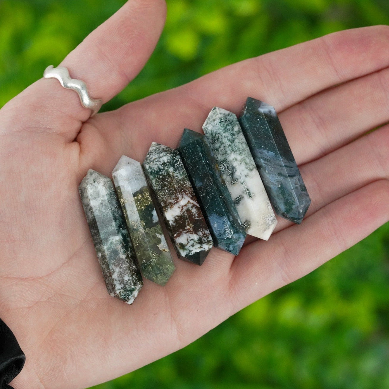 Green Moss Agate Double Terminated Crystal