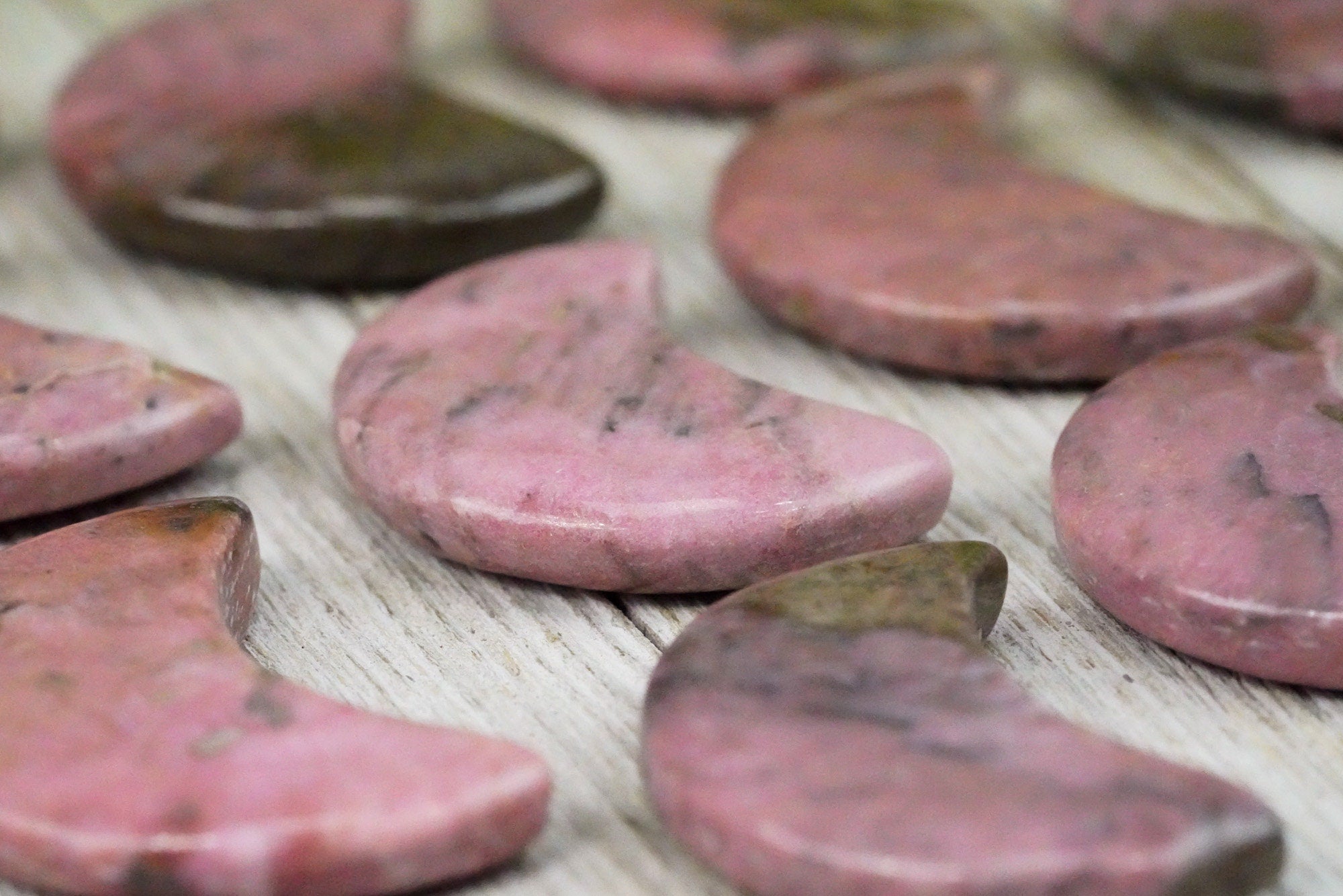 Pink Rhodonite Crystal Crescent Moon